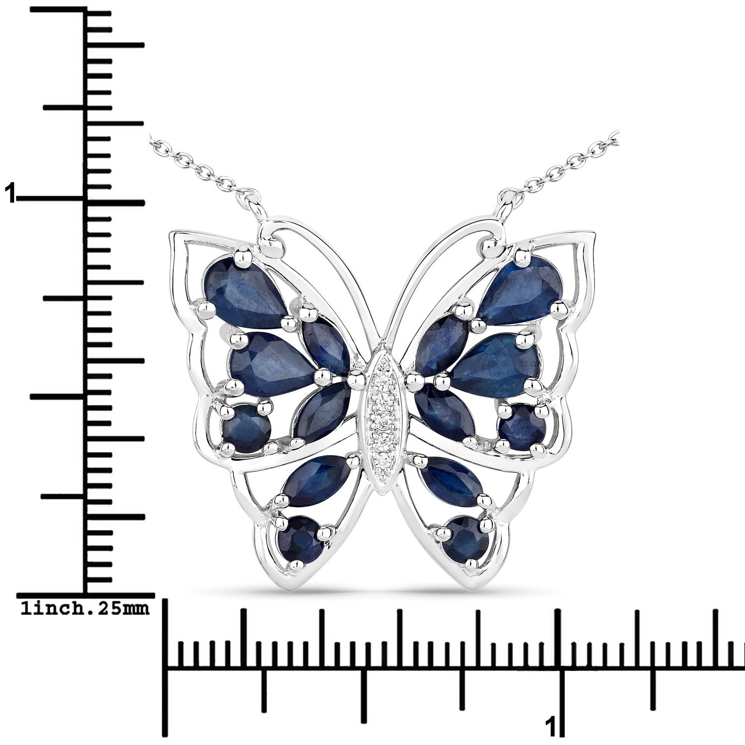 2.94 Carat Genuine Blue Sapphire and White Zircon .925 Sterling Silver Necklace DestGlow