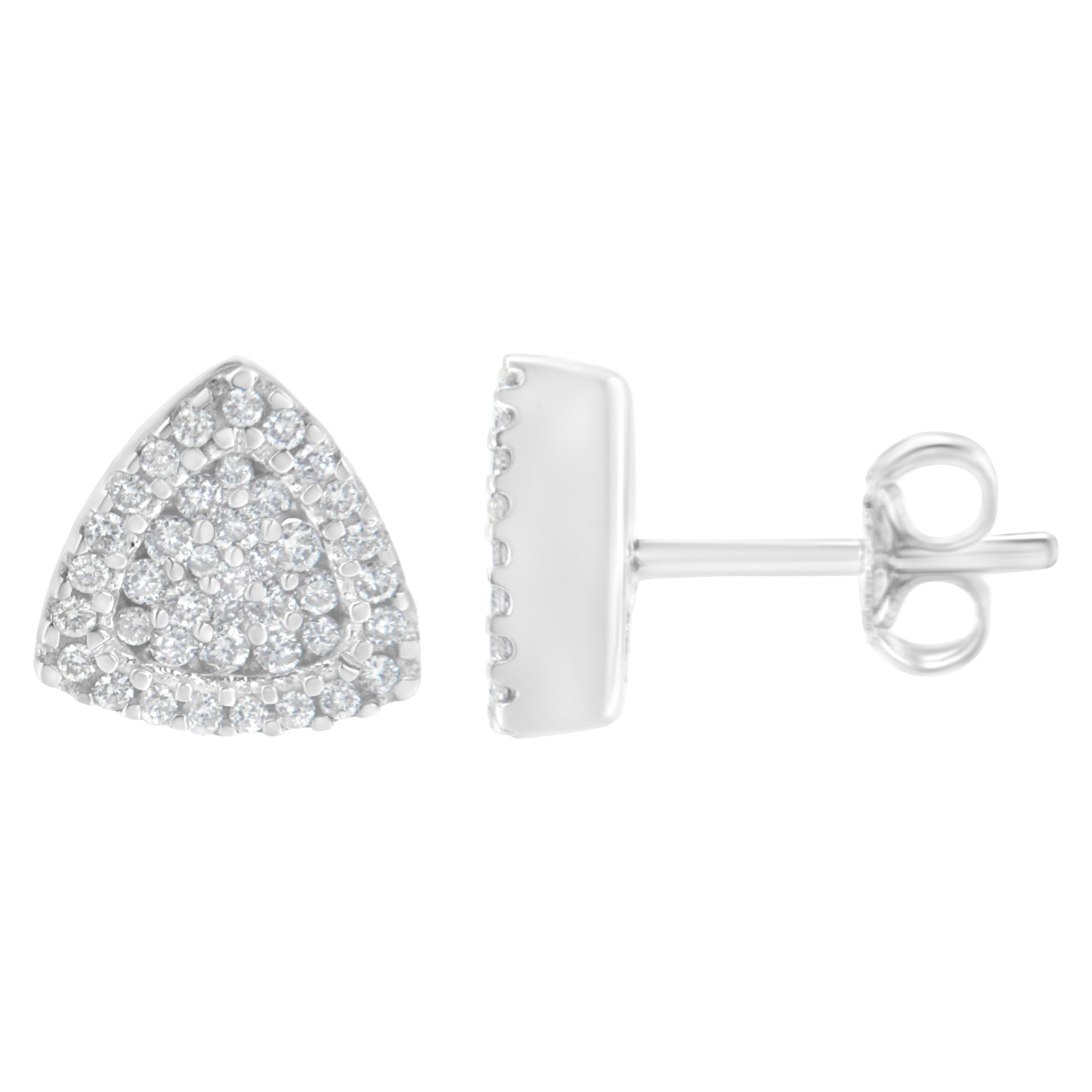 14K White Gold 1/2 cttw Trillion Shaped Diamond Stud Earrings (H-I Clarity, SI2-I1 Color) by Bids.com