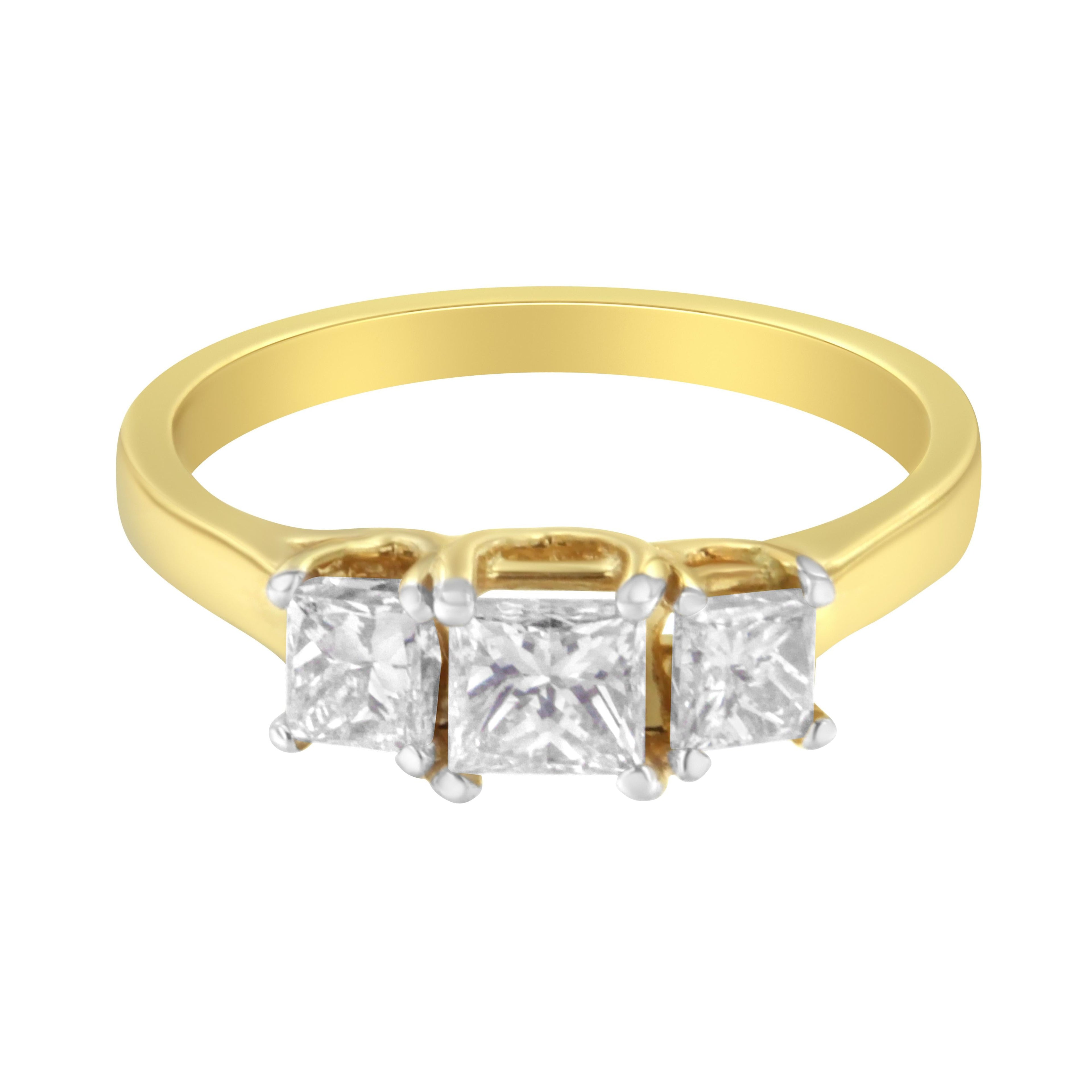 10K Yellow Gold Princess-Cut Diamond Three Stone Band Ring (1 Cttw, J-K Color, I1-I2 Clarity) - Size 6 by Bids.com