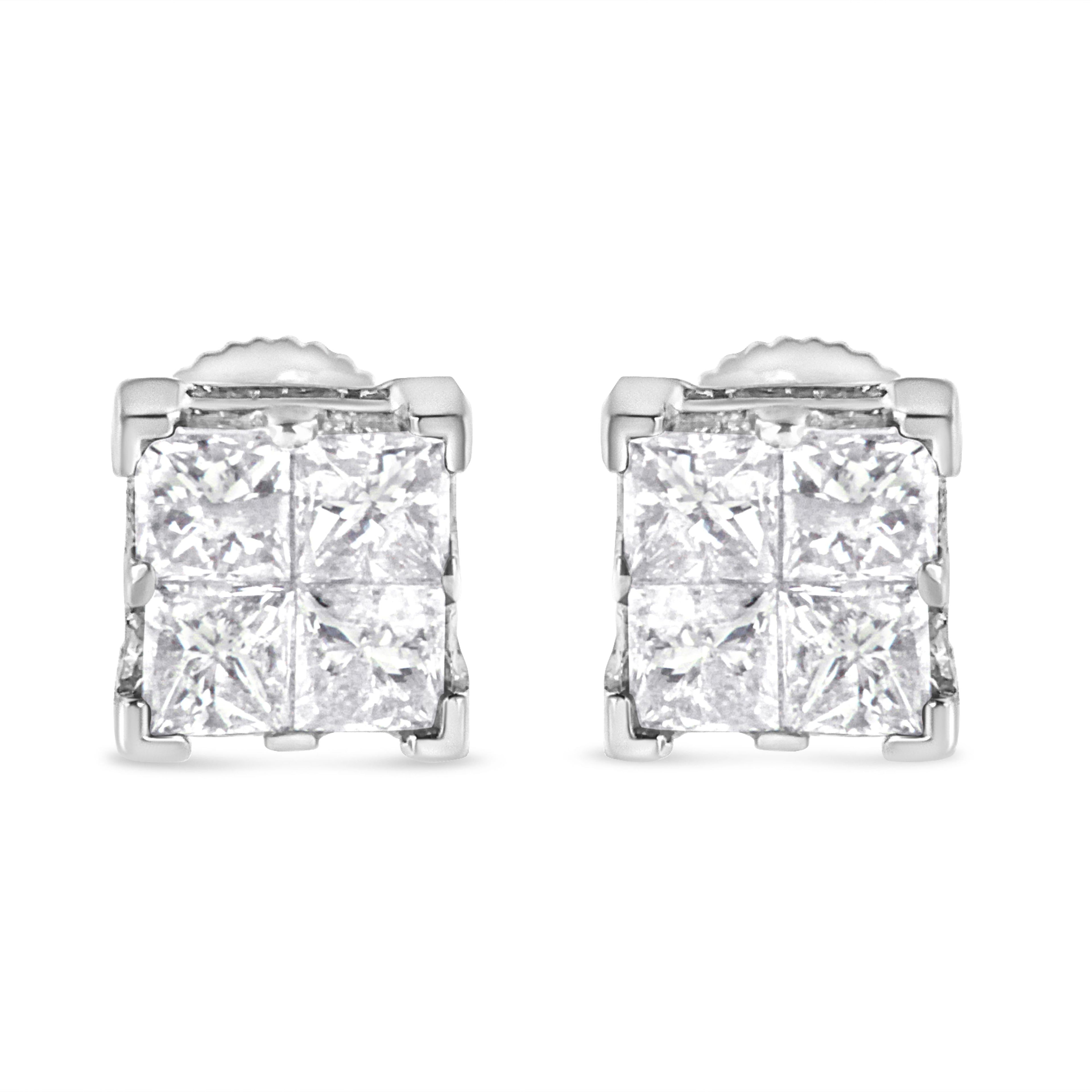 10K White Gold 3/4 Cttw Invisible Set Princess-Cut Diamond Composite Square Stud Earrings (H-I Color, SI2-I1 Clarity) by Bids.com