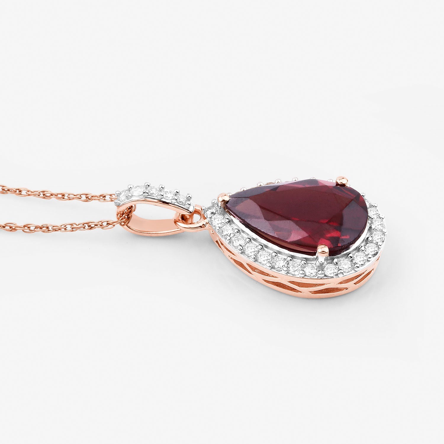 3.29 Carat Genuine Rhodolite and White Diamond 14K Rose Gold Pendant by Bids.com
