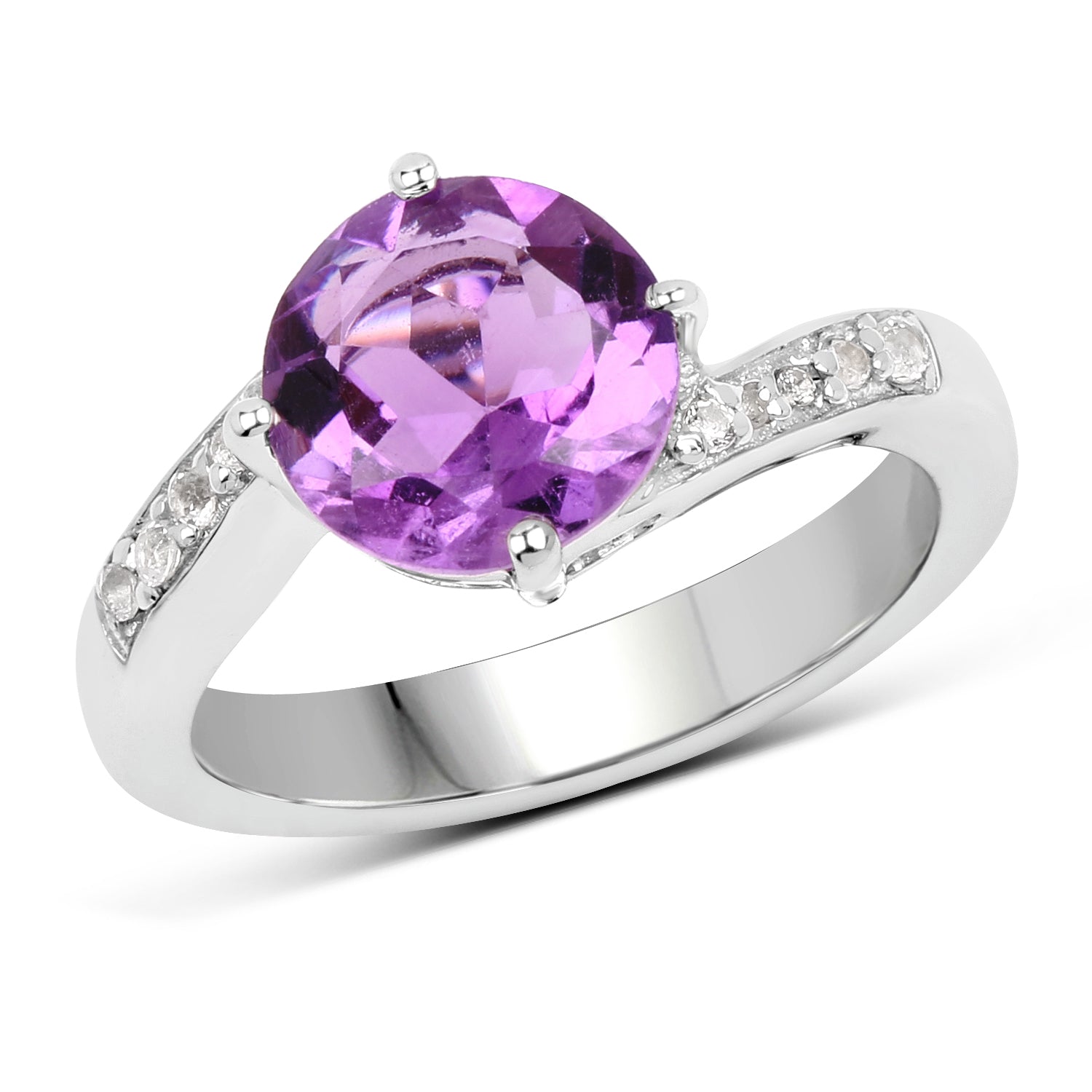 2.55 Carat Genuine Amethyst and White Topaz .925 Sterling Silver Ring DestGlow