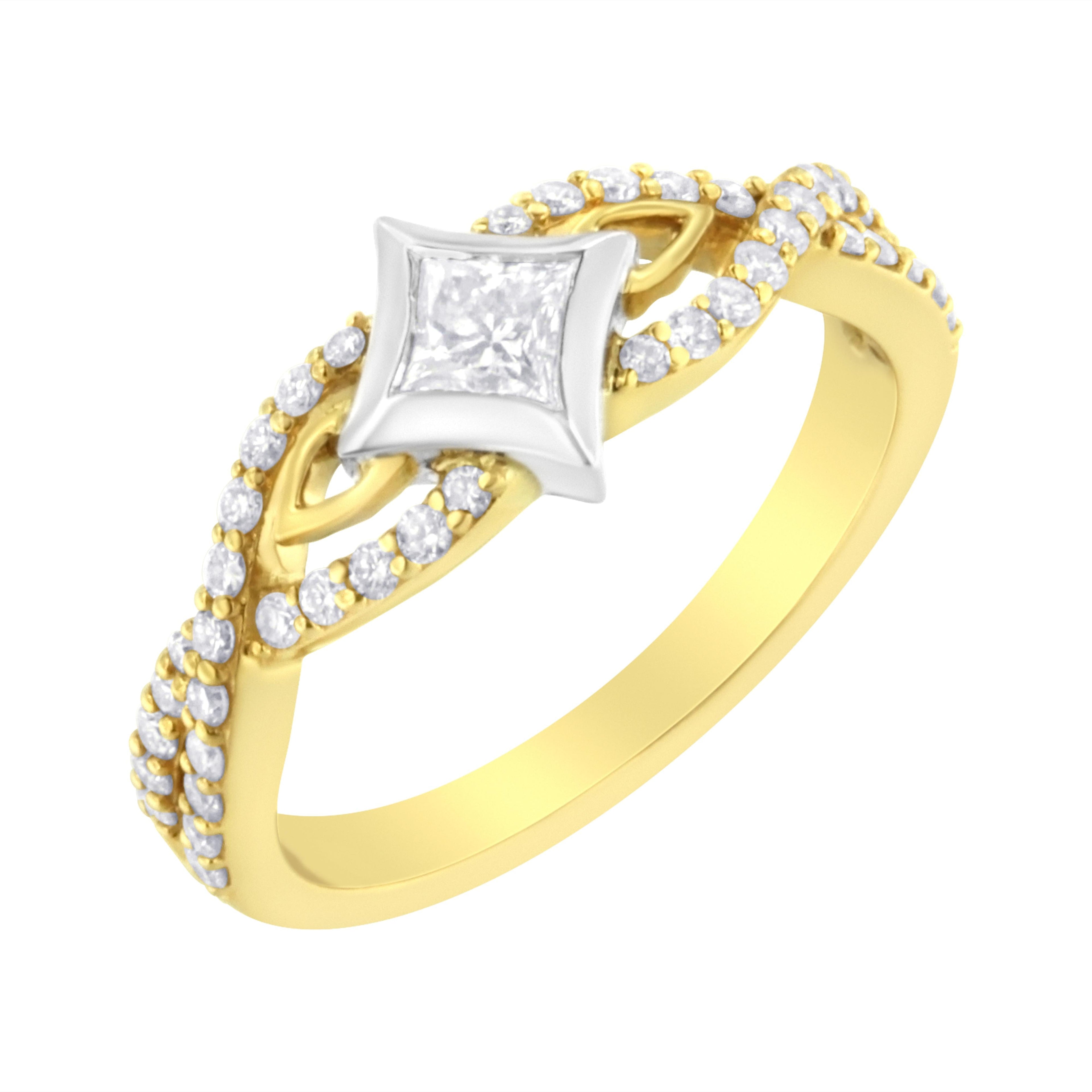 10K Two Tone Color 2/3 Cttw Diamond Kite and Twist Shank Ring (H-I Color,SI2-I1 Clarity) by Bids.com