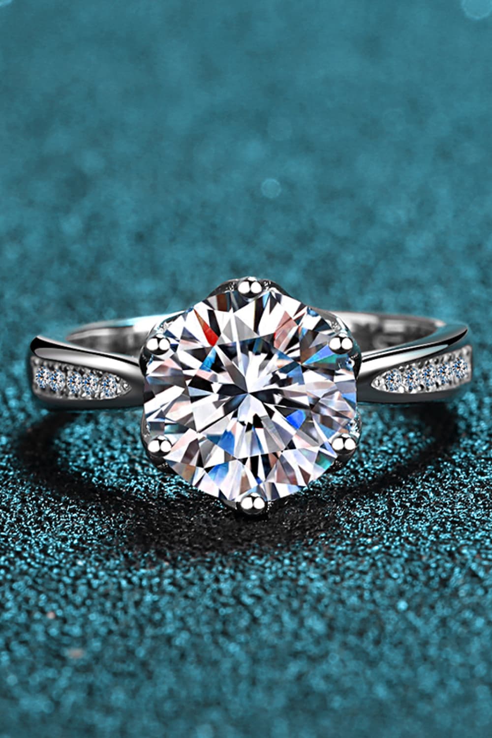 3 Carat Brilliant Round Cut Sparkala™ Rhodium Over Pure Sterling Silver Side Stone Ring by Sparkala