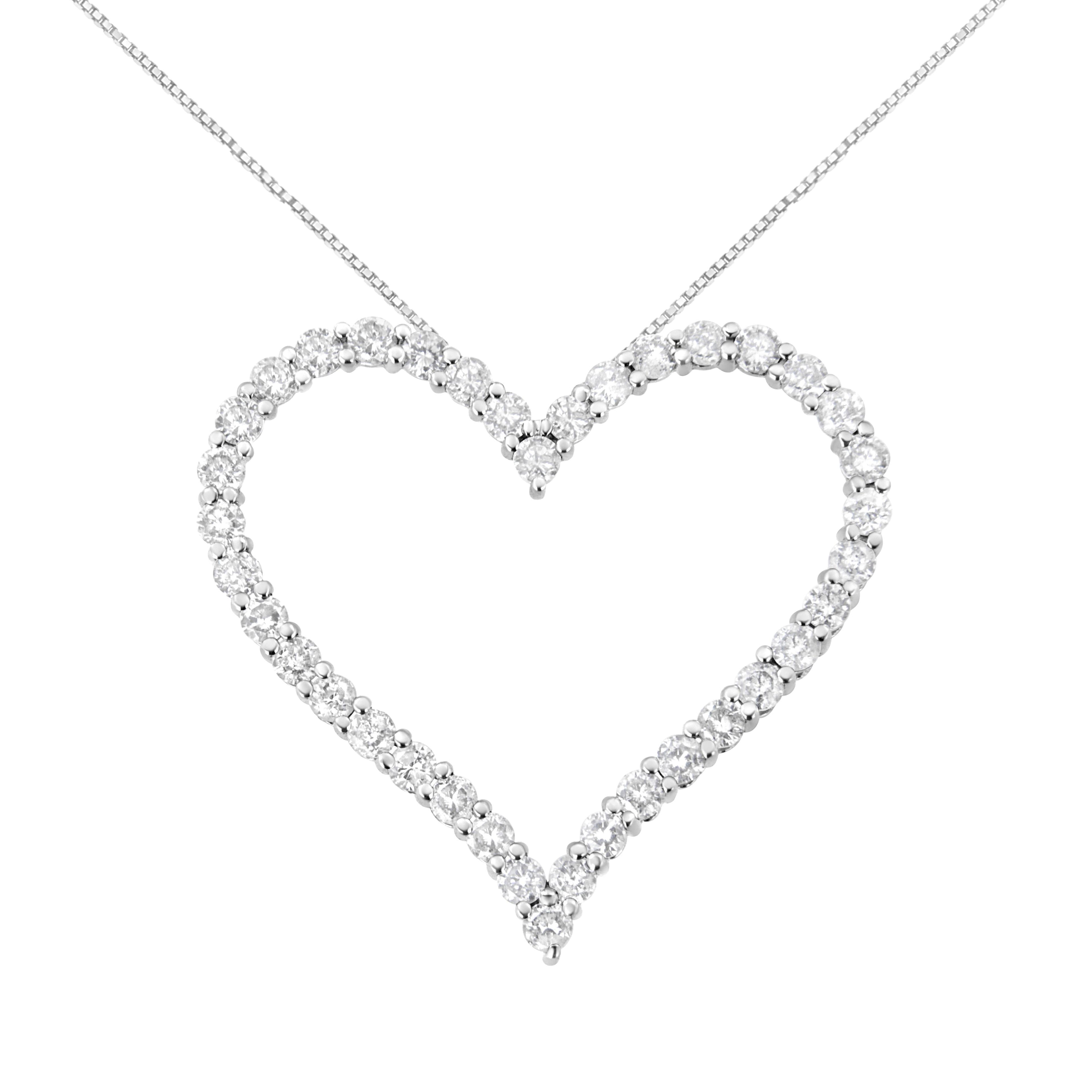 .925 Sterling Silver 3.0 cttw Round-Cut Diamond Open Heart Pendant Necklace (I-J Color, I2-I3 Clarity) - 18" by Bids.com