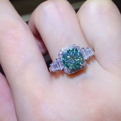 3 Carat Moissanite Ring - Platinum Plated 925 Sterling Silver