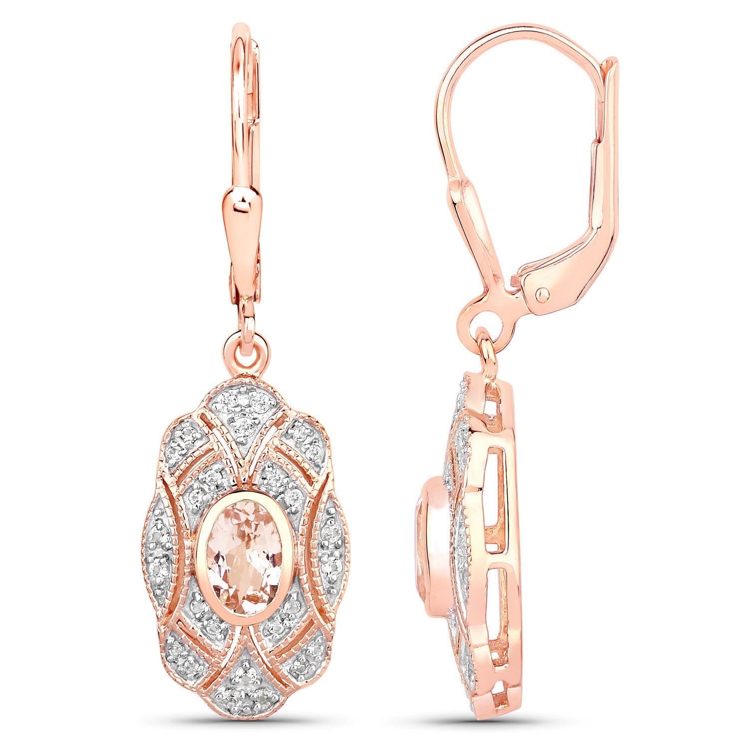 1.04 Carat Genuine Morganite and White Topaz .925 Sterling Silver Earrings DestGlow