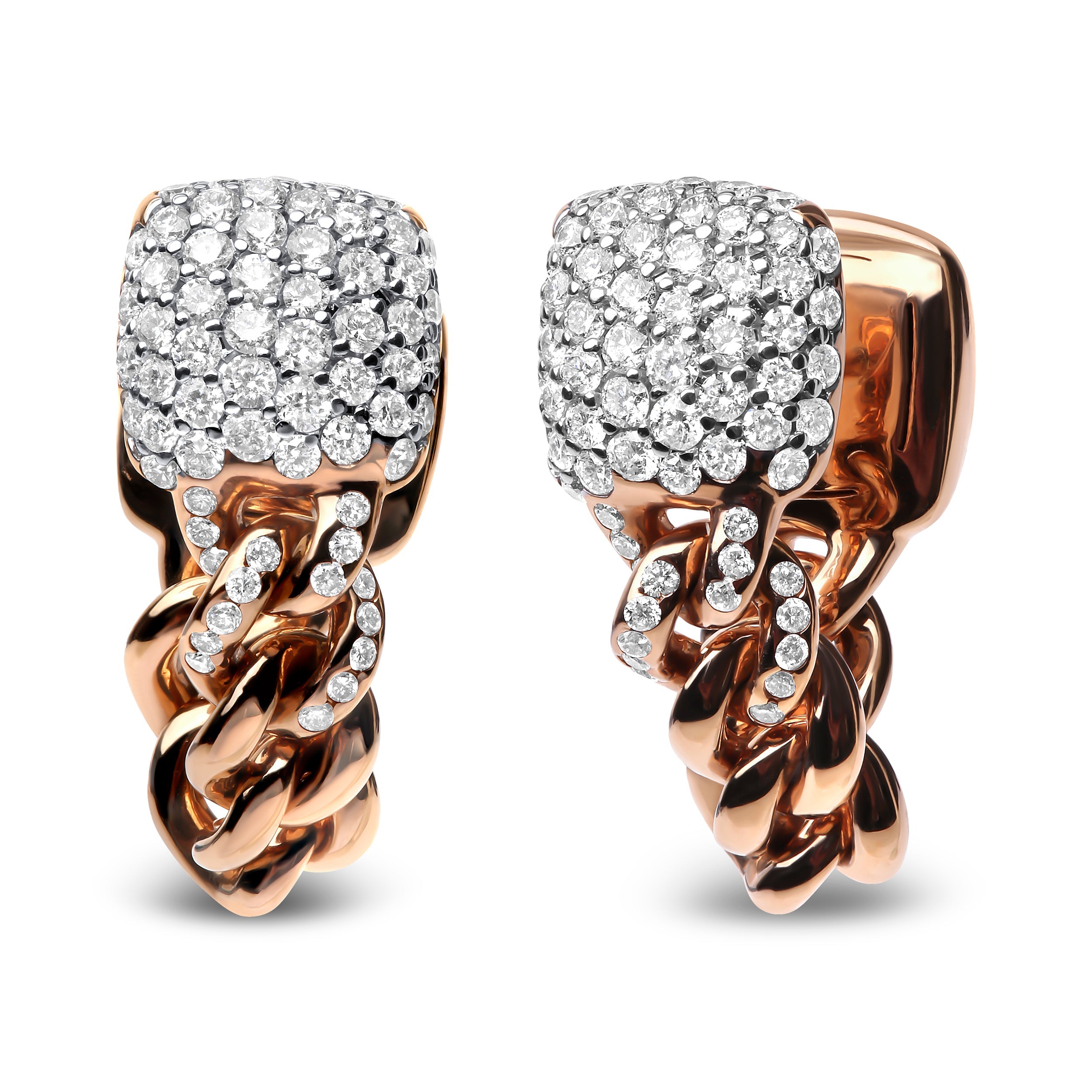 18K Rose Gold 3/4 Cttw Round Diamond Pave Cuban Chain Huggie Earrings (G-H Color, SI1-SI2 Clarity) by Bids.com