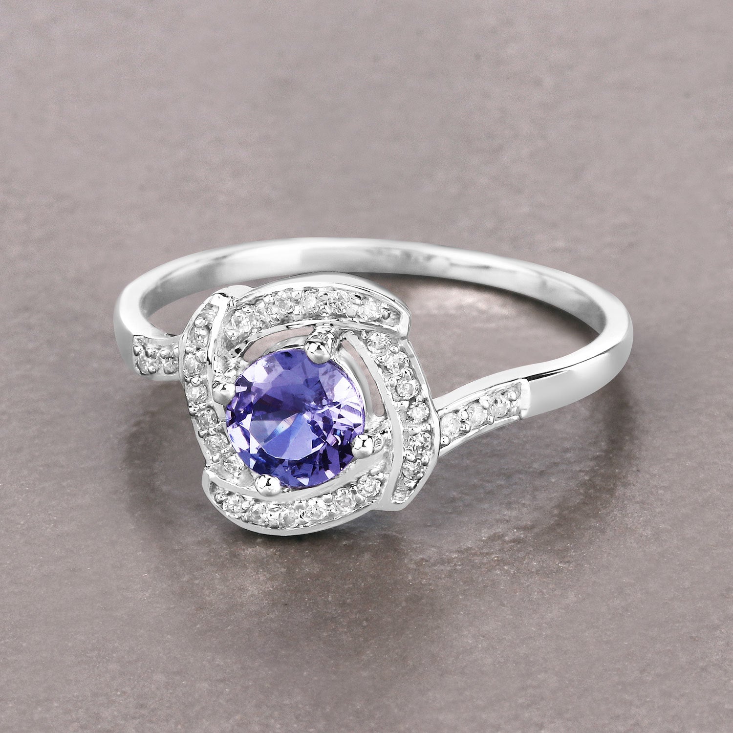 0.55 Carat Genuine Tanzanite and White Diamond 14K White Gold Ring by Bids.com