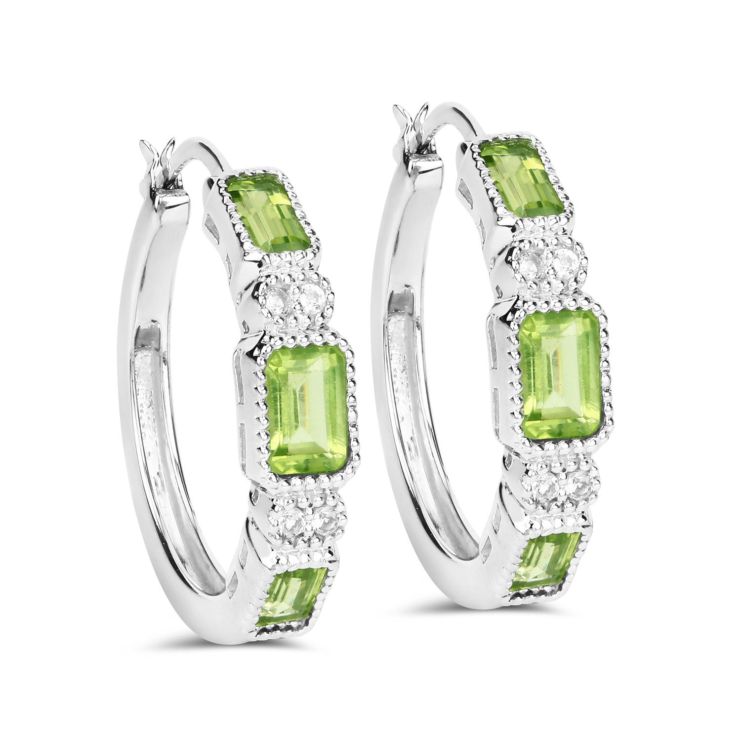 2.40 Carat Genuine Peridot and White Topaz .925 Sterling Silver Earrings DestGlow
