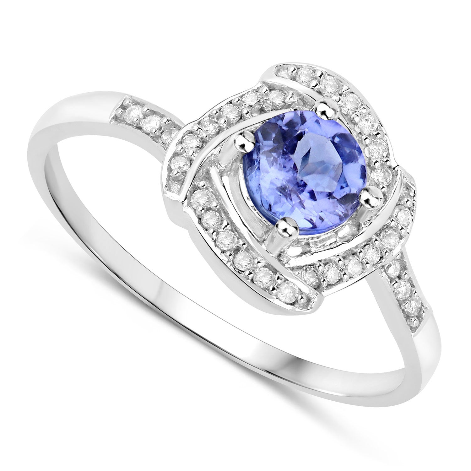 0.55 Carat Genuine Tanzanite and White Diamond 14K White Gold Ring by Bids.com