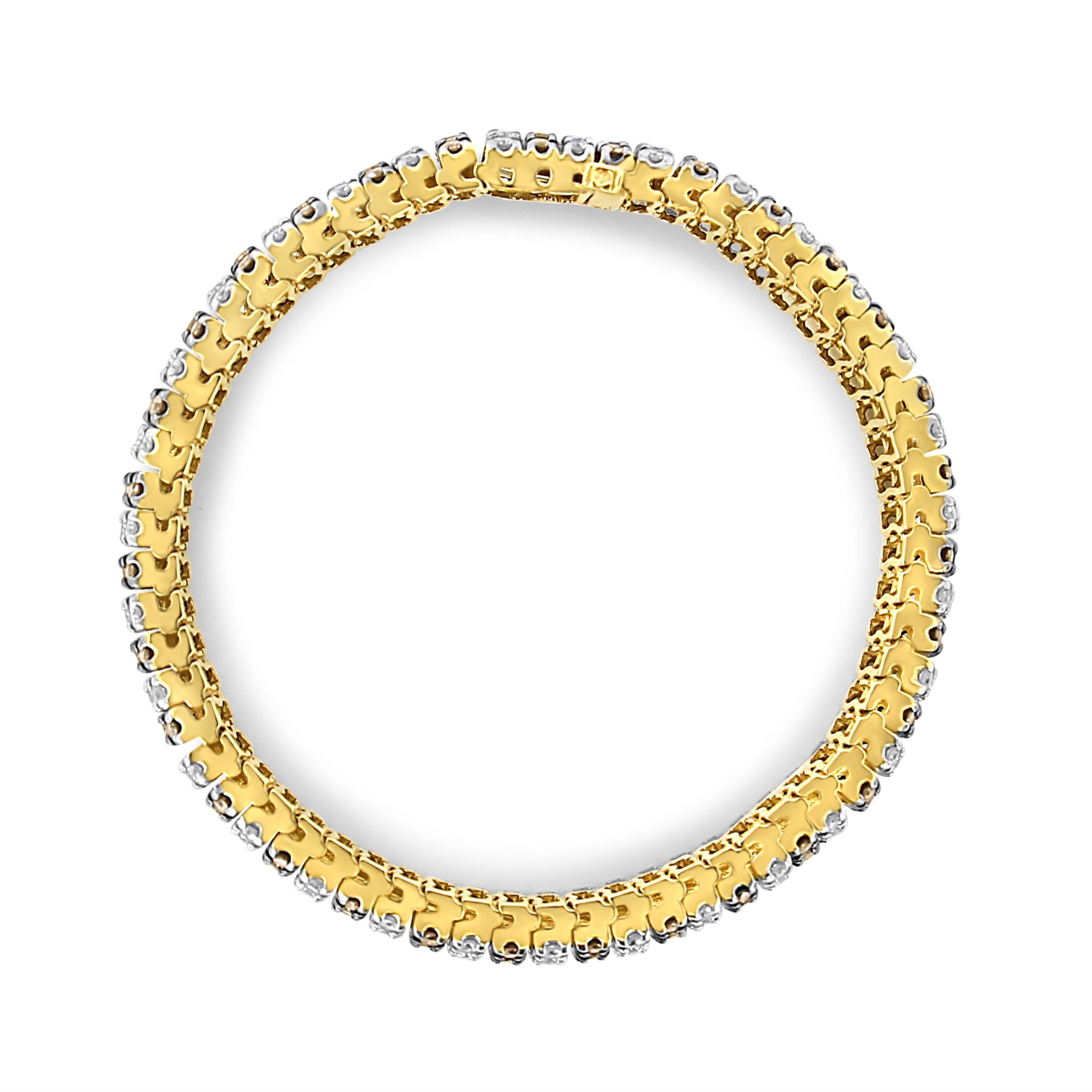 10K Yellow Gold 10-1/3 Cttw Alternating Coco Color and White Diamond 5 Row Tennis Bracelet (Brown/H-I Color, SI1-SI2 Clarity) - Size 7.25 by Bids.com