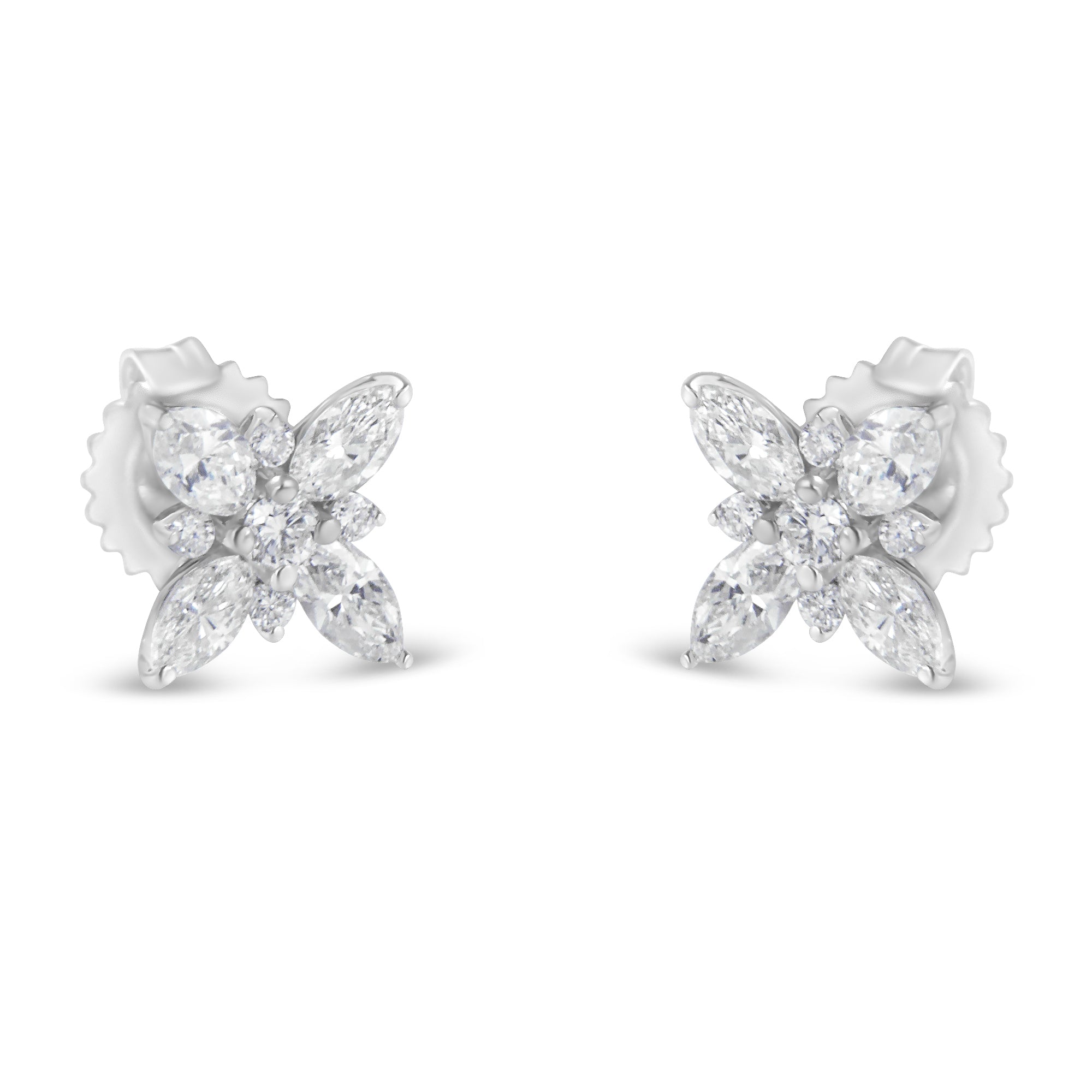 14K White Gold Marquise Diamond Flower Stud Earring (1.00 cttw, H-I Color, SI1-SI2 Clarity) DestGlow