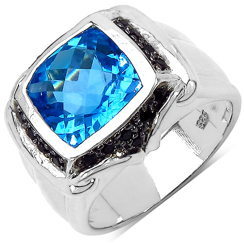 5.08 Carat Genuine Swiss Blue Topaz and Black Spinel .925 Sterling Silver Ring by Bids.com