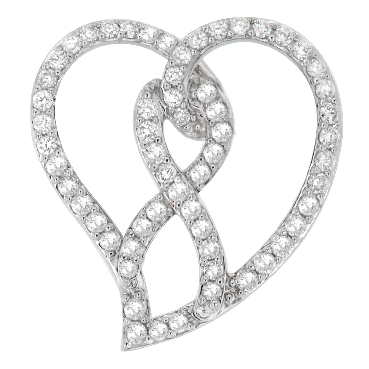 14K White Gold 1.0 Cttw White Diamond Awareness Ribbon & Open Heart 18" Pendant Necklace (H-I Color, I1-I2 Clarity) - White Diamond Ribbon by Bids.com