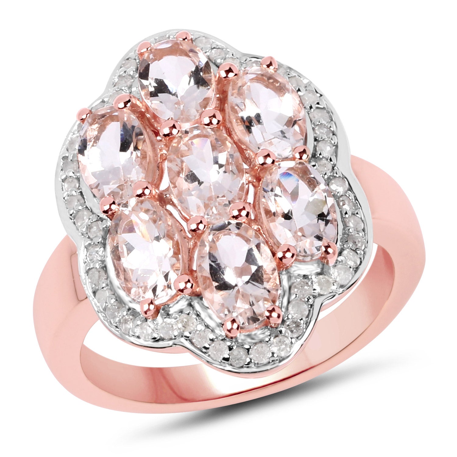 3.06 Carat Genuine Morganite and White Diamond .925 Sterling Silver Ring by Bids.com