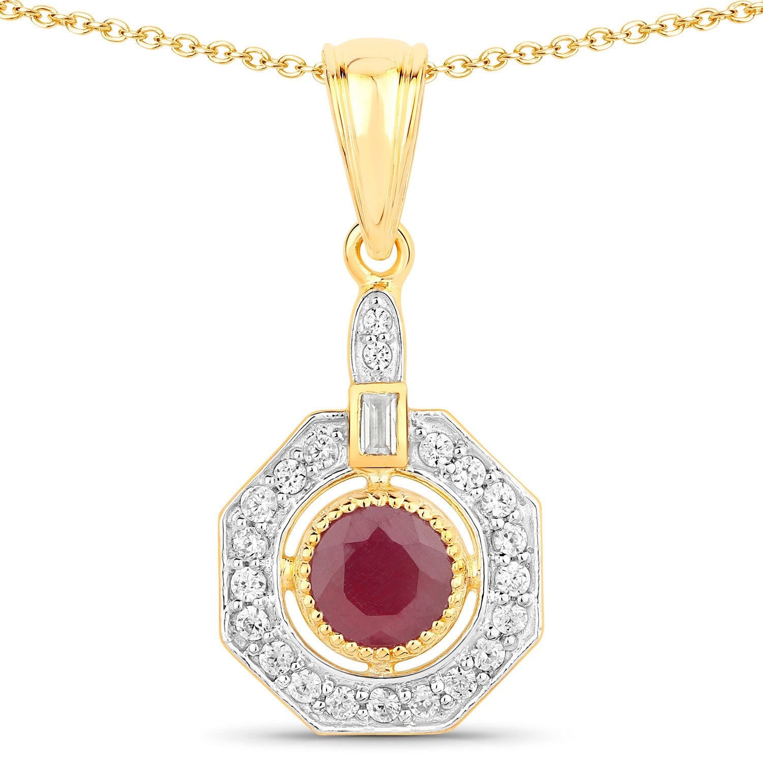 1.57 Carat Genuine Ruby and White Zircon .925 Sterling Silver Pendant DestGlow