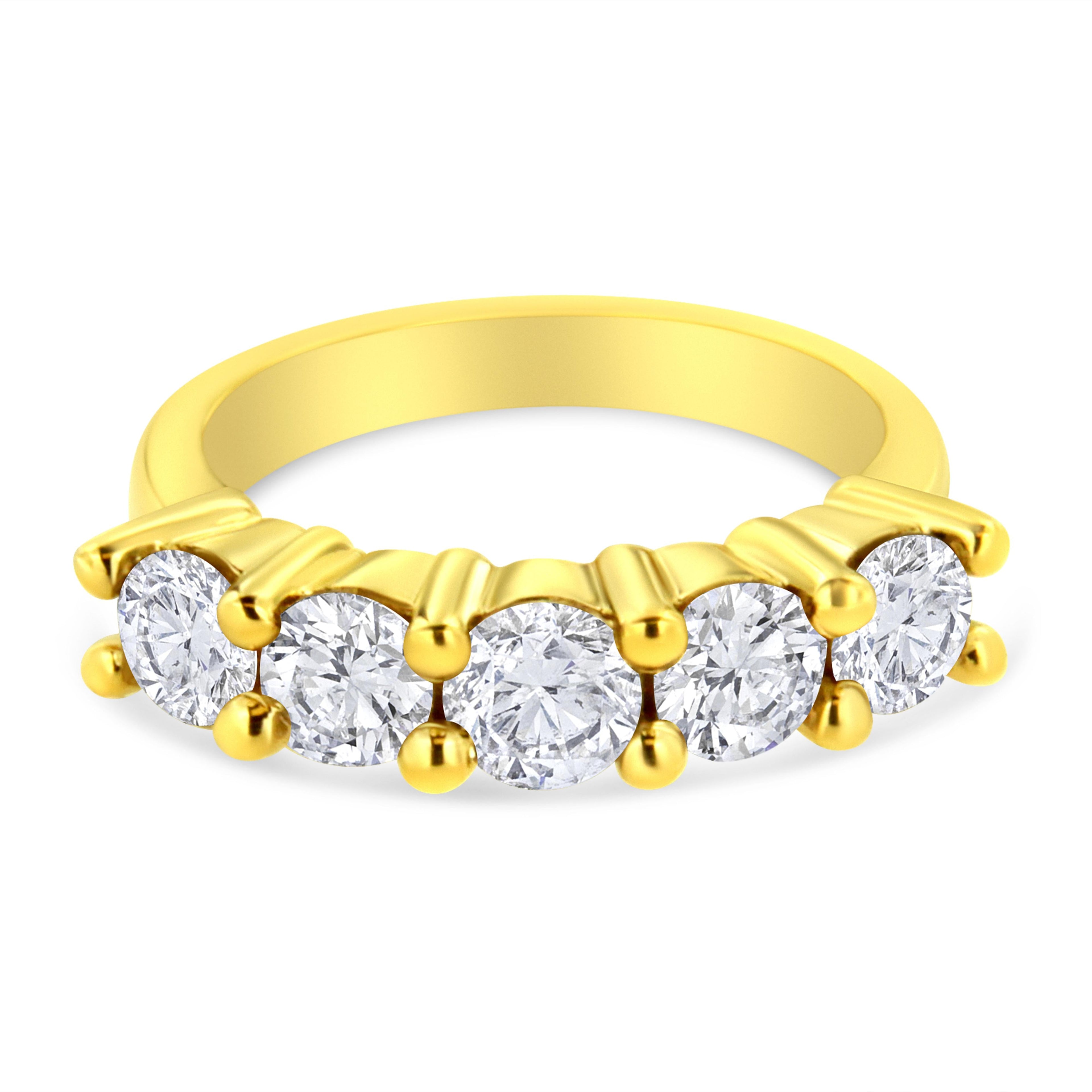 14K Yellow Gold Plated .925 Sterling Silver 2.0 Cttw Shared Prong Set Diamond 5 Stone Wedding Band Ring (J-K Color, I1-I2 Clarity) - Size 7 by Bids.com