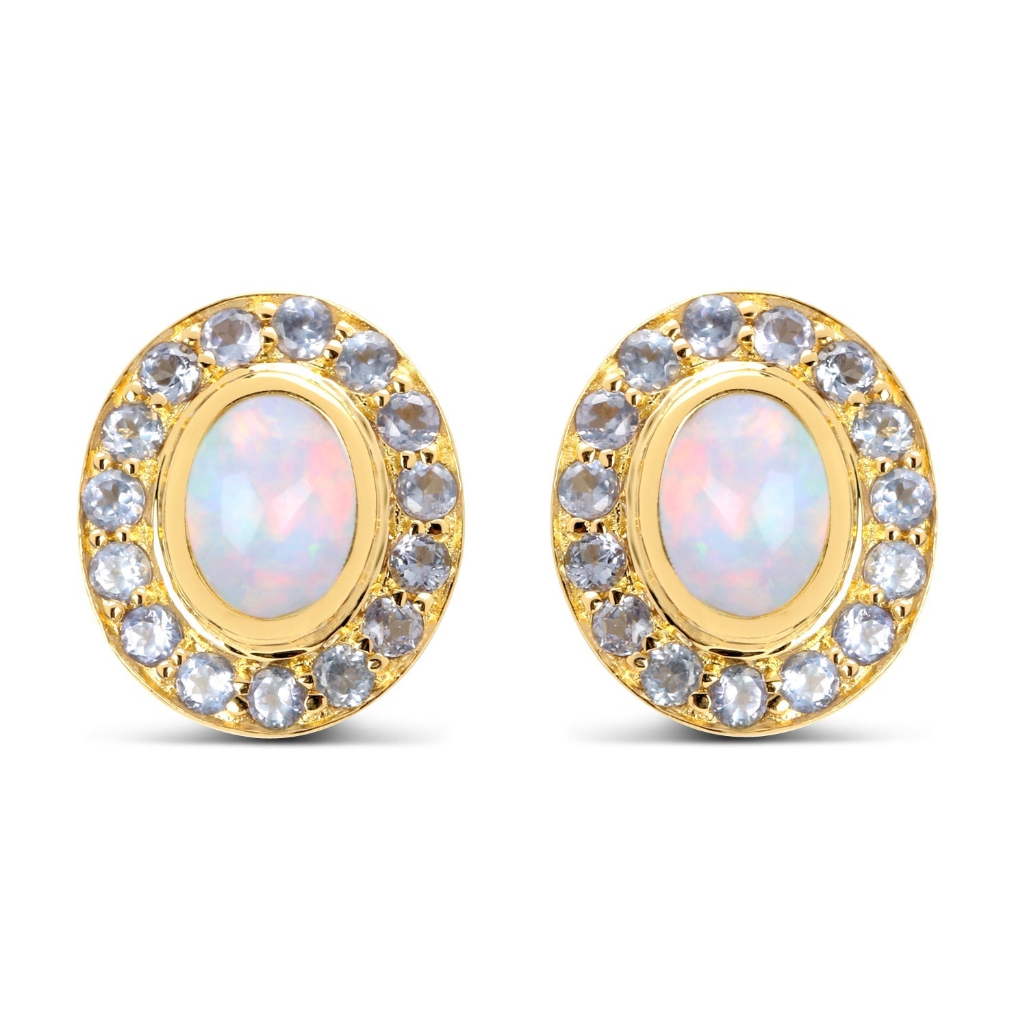 14K Yellow Gold Plated 2.01 Carat Genuine Ethiopian Opal and Tanzanite .925 Sterling Silver Earrings DestGlow