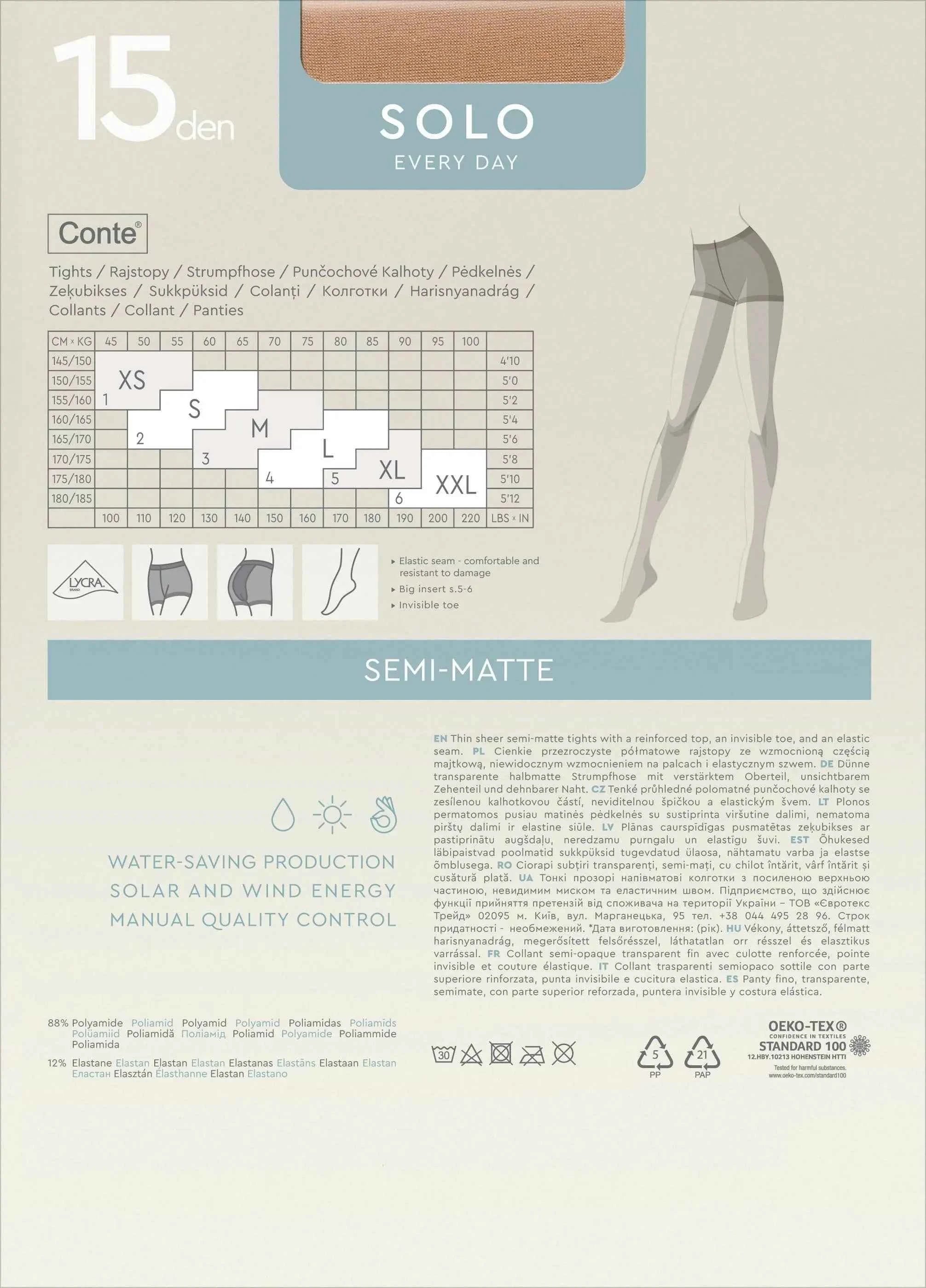 Tights Conte Solo 15 Den - Classic Pantyhose