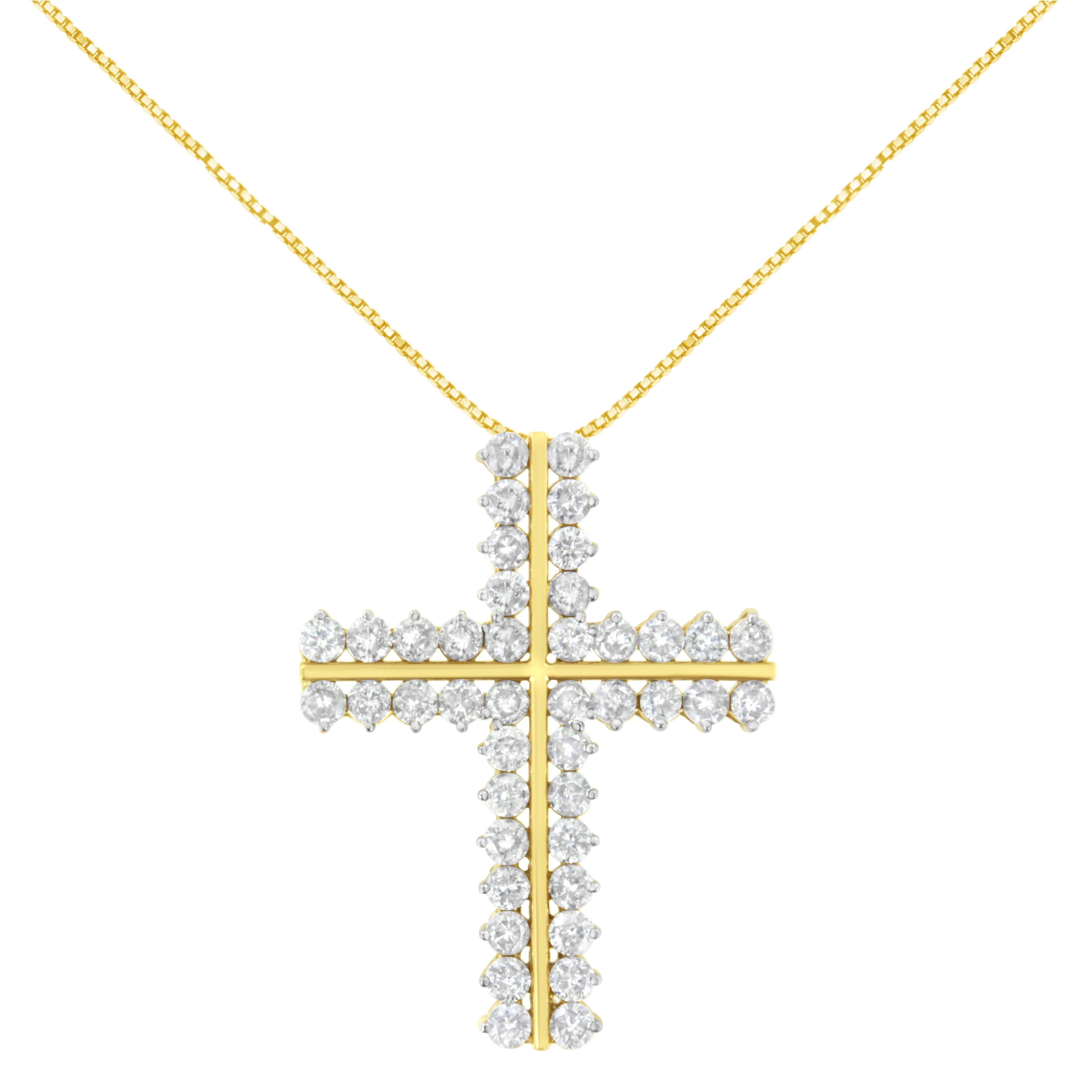 10K Yellow Gold 4.0 Cttw Diamond Two Row Cross 18" Pendant Necklace (J-K Clarity, I1-I2 Color) by Bids.com