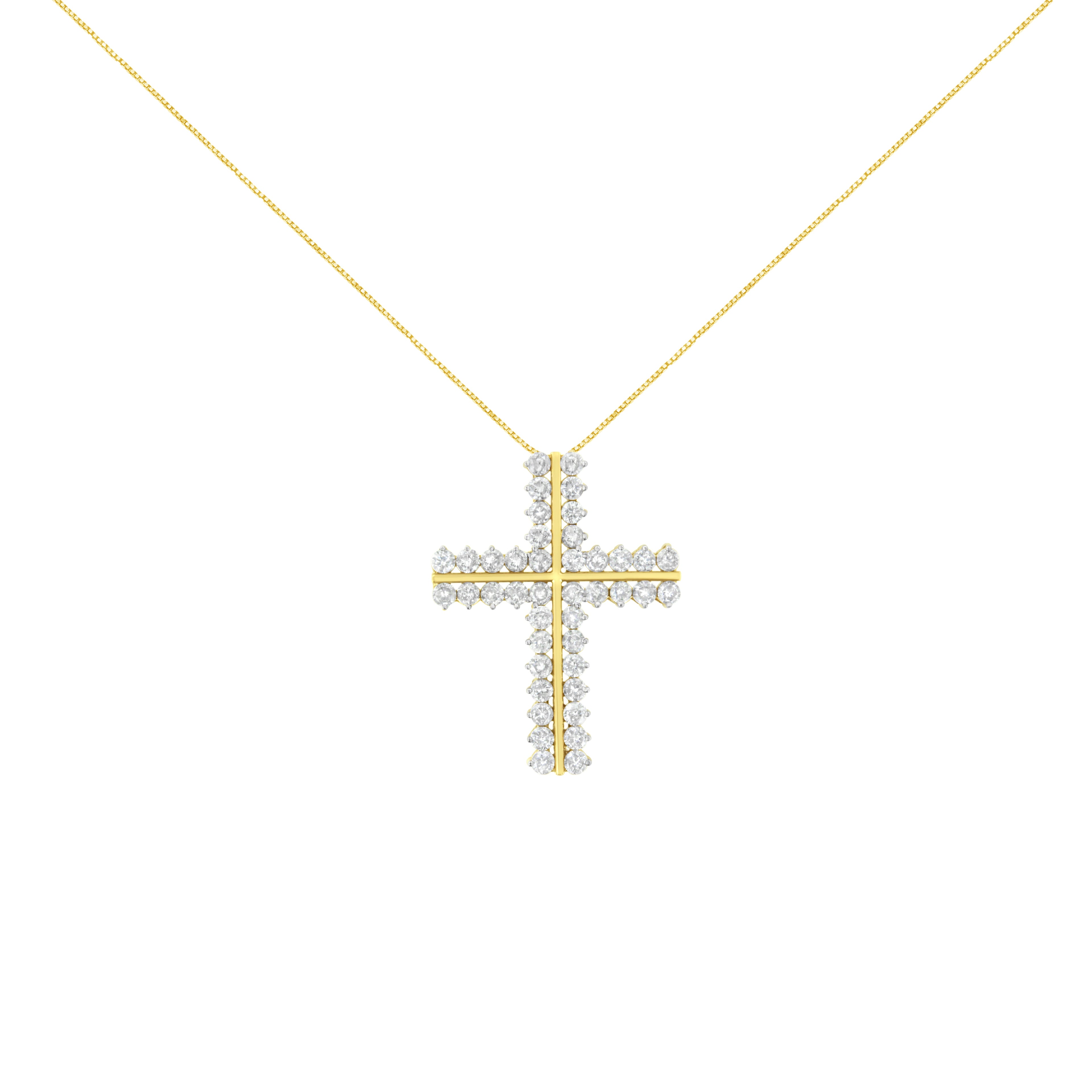 10K Yellow Gold 4.0 Cttw Diamond Two Row Cross 18" Pendant Necklace (J-K Clarity, I1-I2 Color) by Bids.com
