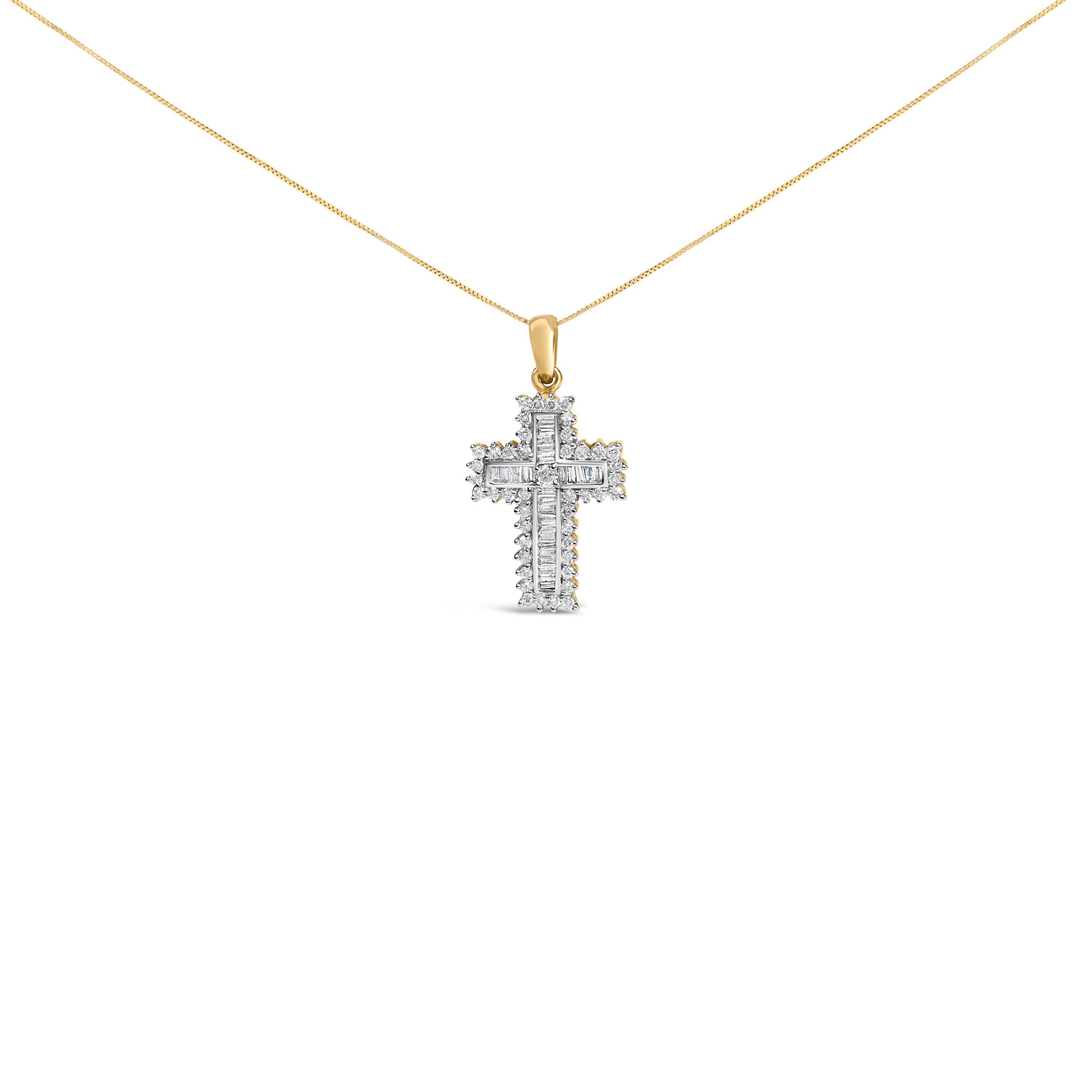14K Yellow Gold 2.0 Cttw Multi-Row Diamond Cross Pendant Necklace