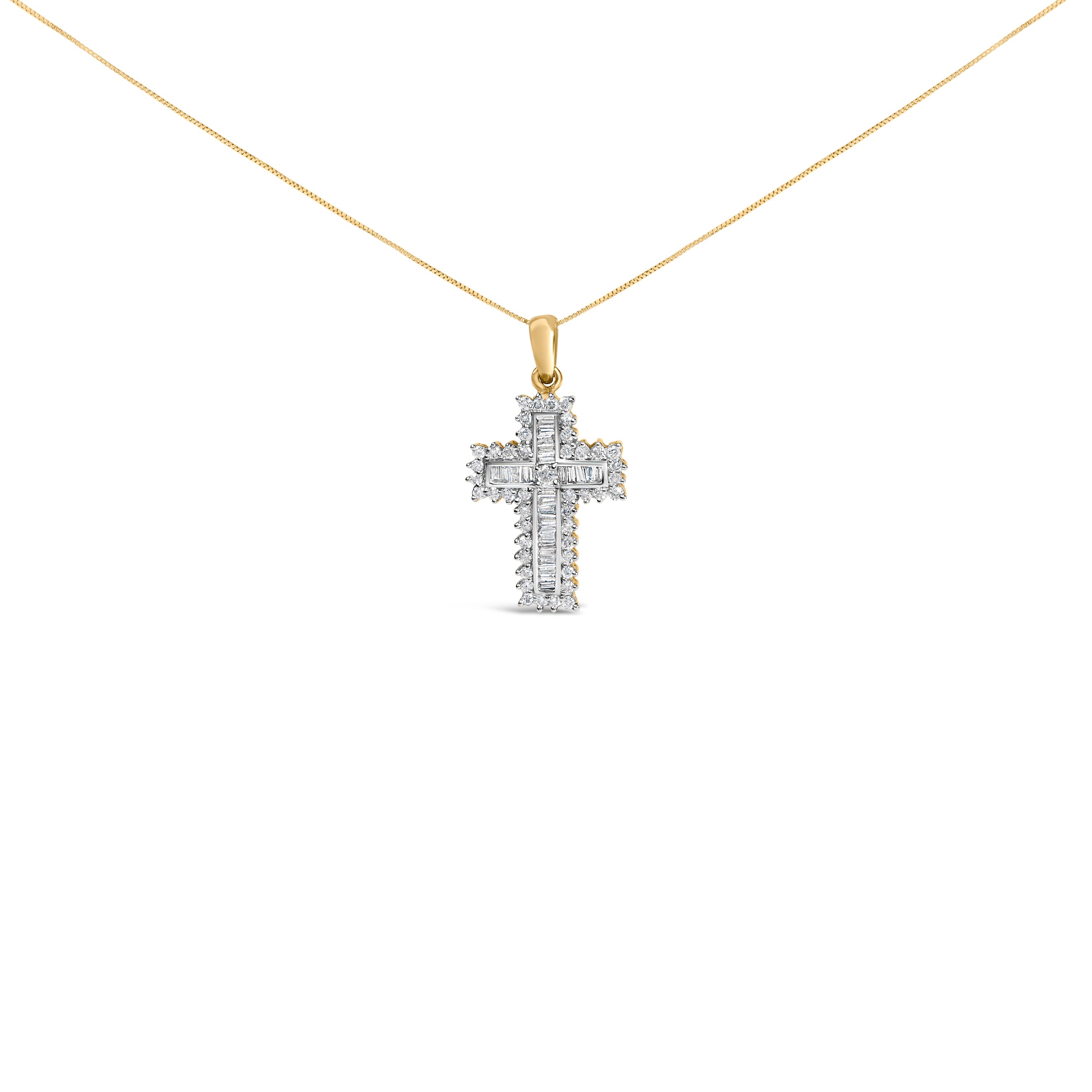 14K Yellow Gold 2.0 Cttw Multi-Row Diamond Cross Pendant Necklace by Bids.com