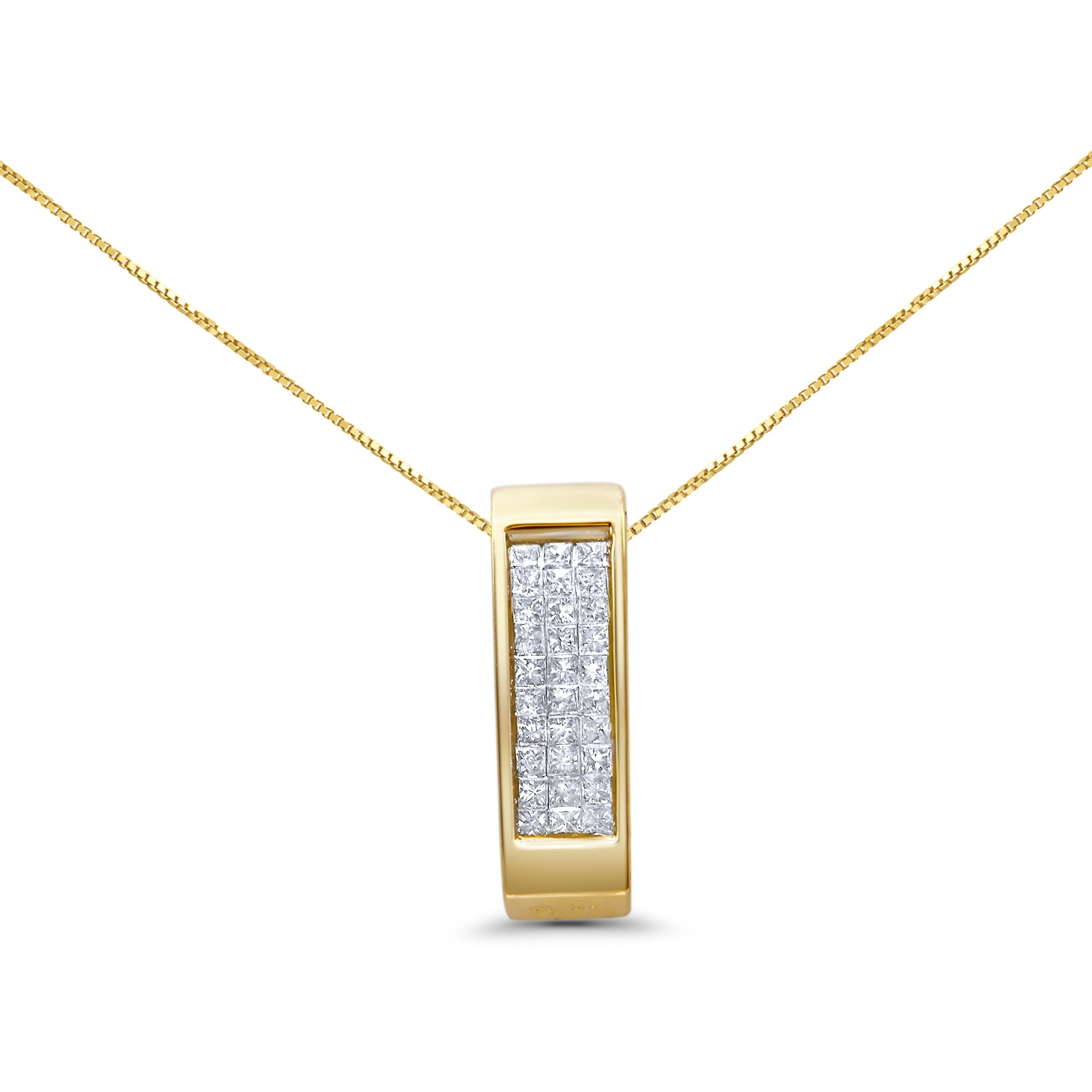 14K Yellow Gold 1/2 Cttw Invisible Set Princess Cut Diamond Vertical Bar Block Pendant 18" Necklace (H-I Color, SI2-I1 Clarity) by Bids.com