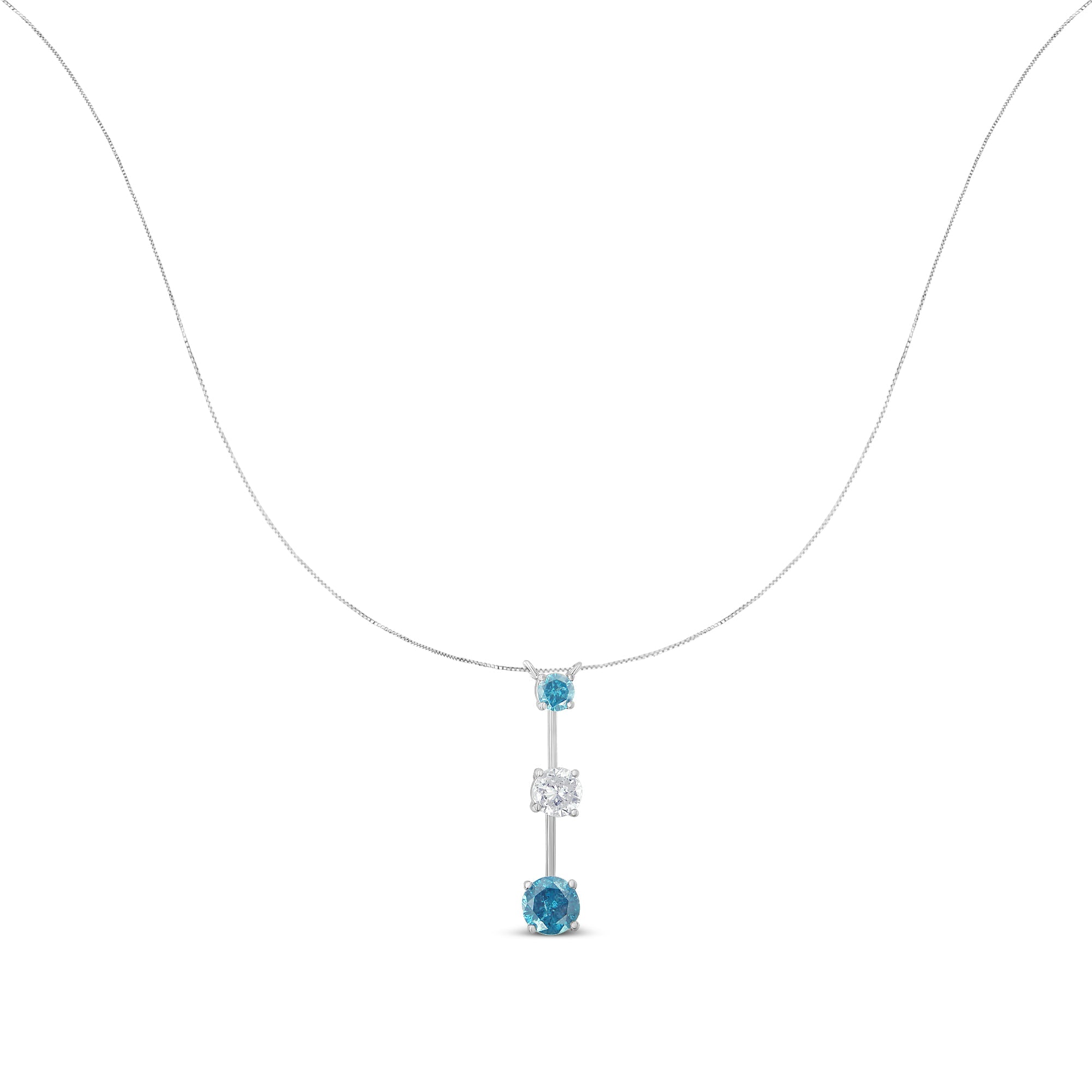 14K White Gold 1 1/2 cttw White and Treated Blue Diamond Pendant Necklace (H-I, I1-I2) by Bids.com