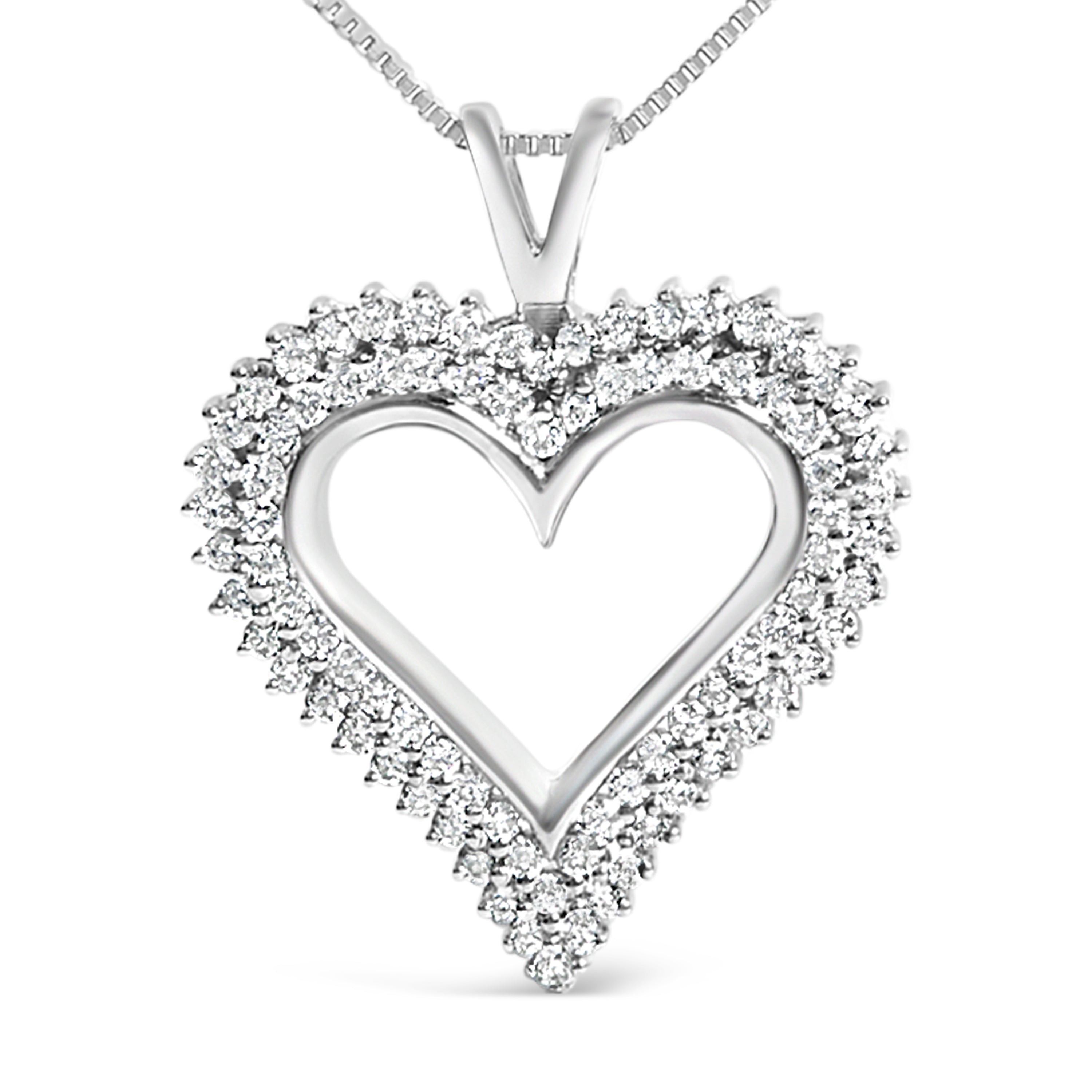 .925 Sterling Silver 1.00 Cttw Lab-Grown Diamond Open Heart Pendant Necklace (F-G Color, VS1-VS2 Clarity) - 18" Inches by Bids.com
