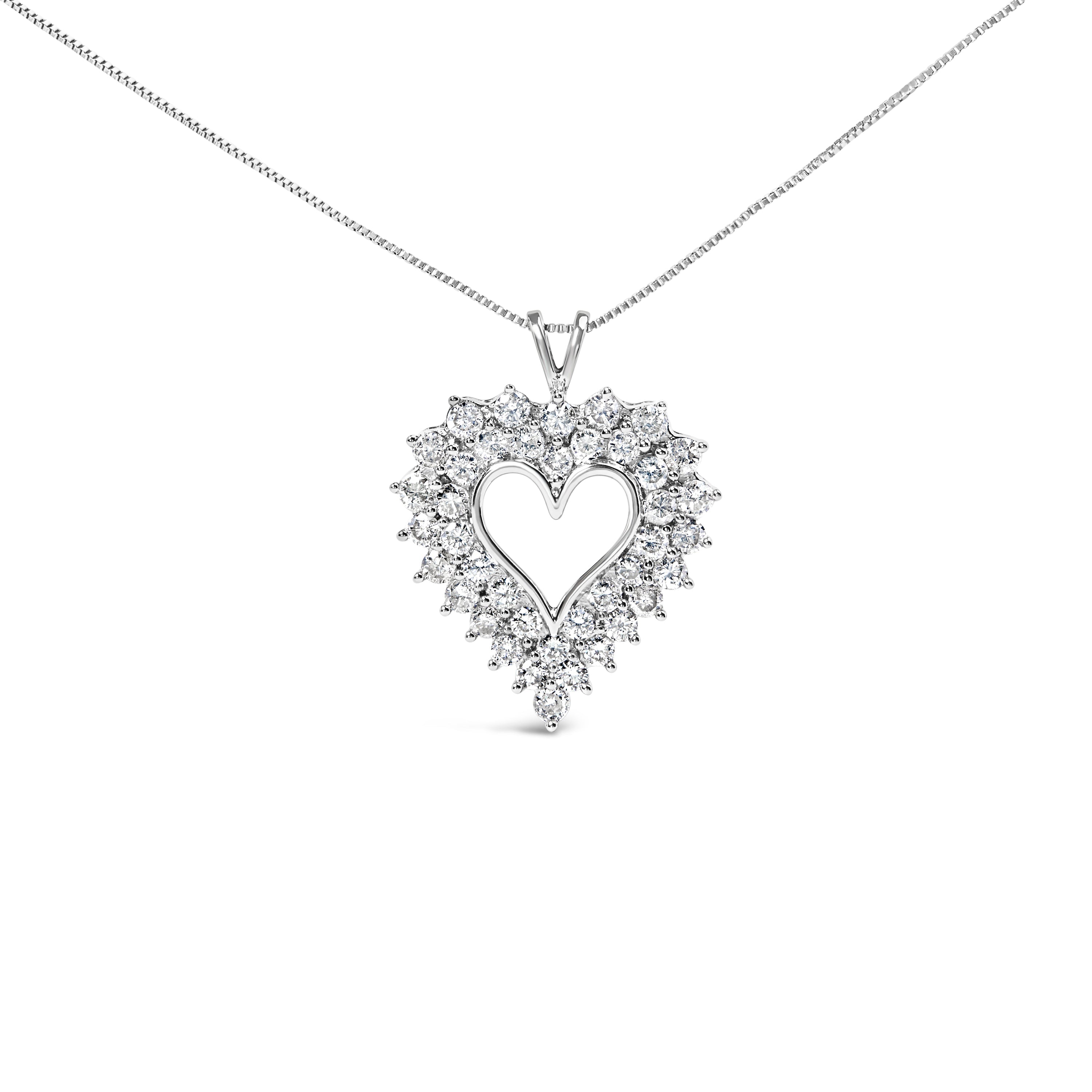 925 Sterling Silver 4.0 Cttw Diamond Two Row Open Heart 18" Pendant Necklace (I-J Color, I2-I3 Clarity) by Bids.com