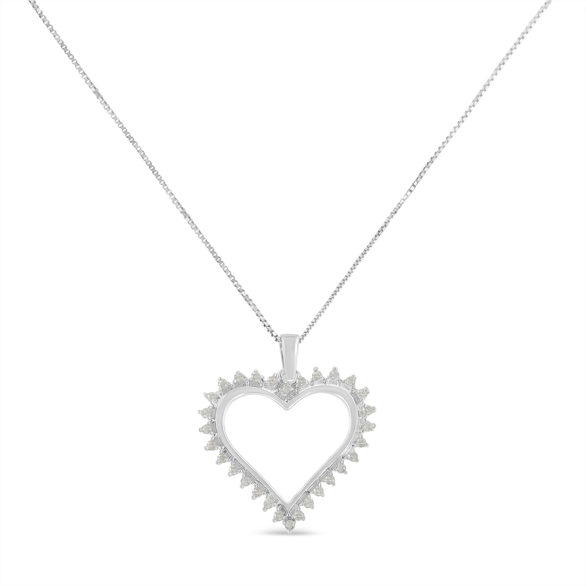 .925 Sterling Silver 1/4 cttw 3-Prong Diamond Open Heart 18" Pendant Necklace (I-J Color, I3 Clarity) by Bids.com