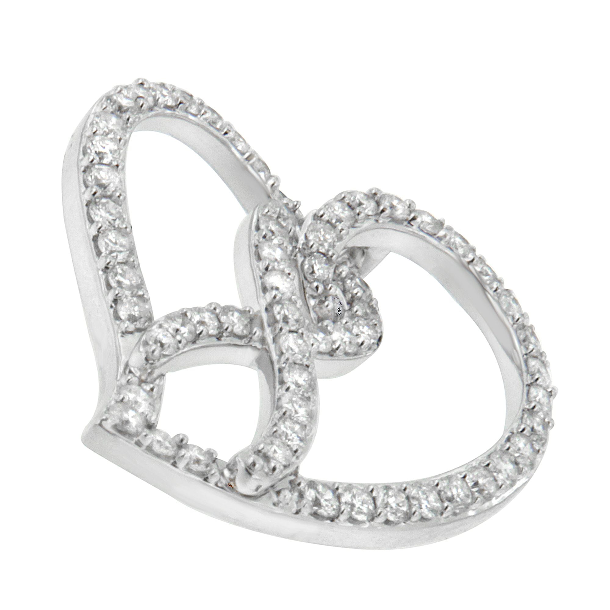 14K White Gold 1.0 Cttw White Diamond Awareness Ribbon & Open Heart 18" Pendant Necklace (H-I Color, I1-I2 Clarity) - White Diamond Ribbon by Bids.com