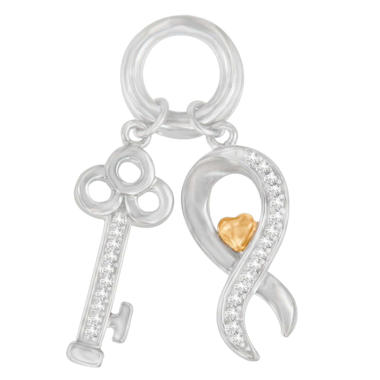 Two Tone .925 Sterling Silver 1/6 cttw Diamond Symbol Key Pendant Necklace (H-I, I1-I2) DestGlow