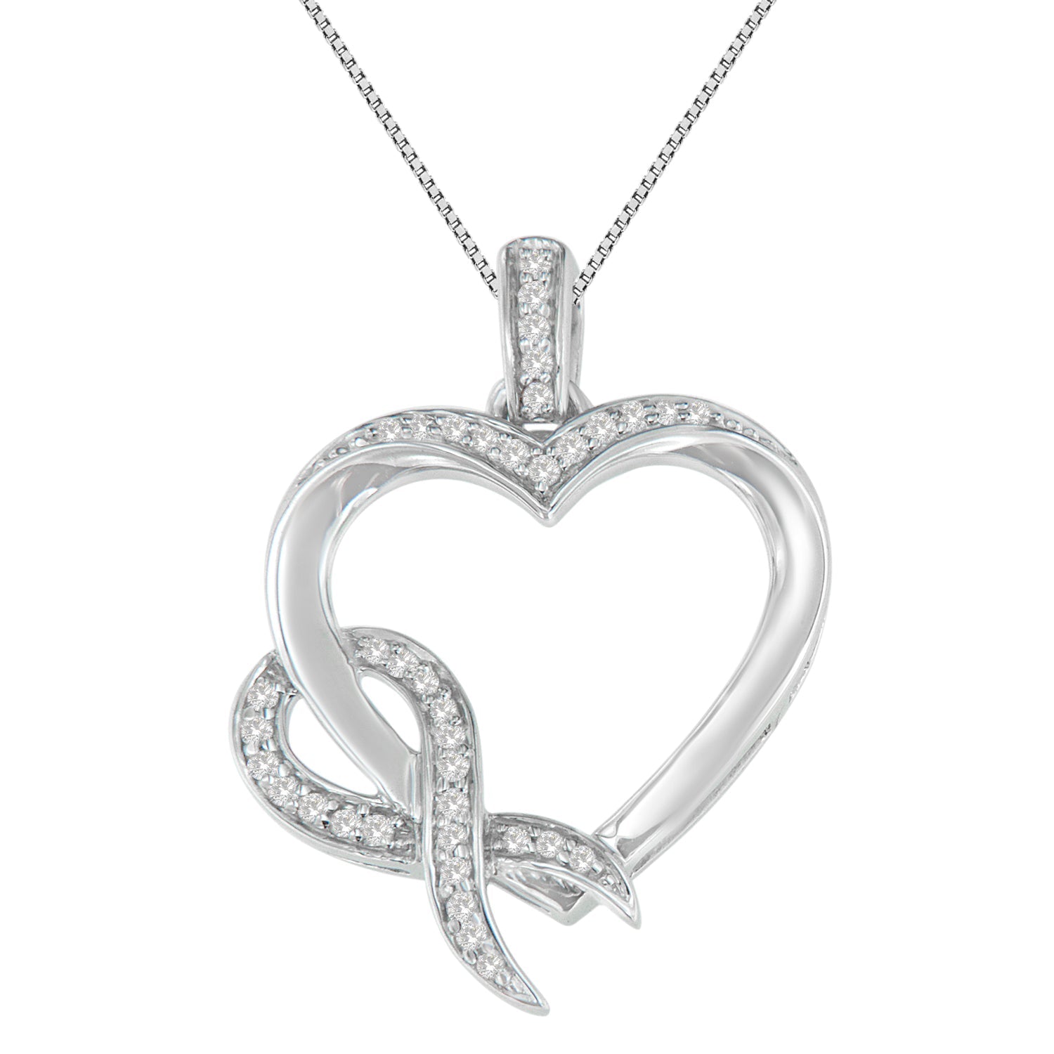 .925 Sterling Silver 1/6 cttw Diamond Heart Pendant Necklace (H-I, I1-I2) by Bids.com