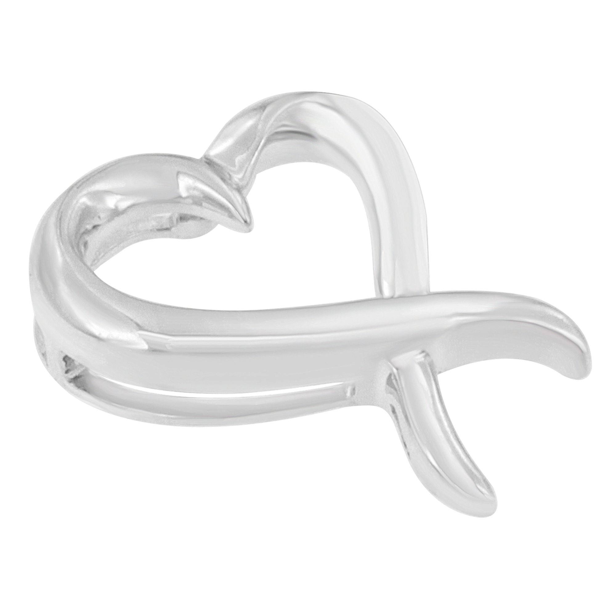 .925 Sterling Silver Open Heart-Shaped Awareness Ribbon Pendant Necklace by Bids.com