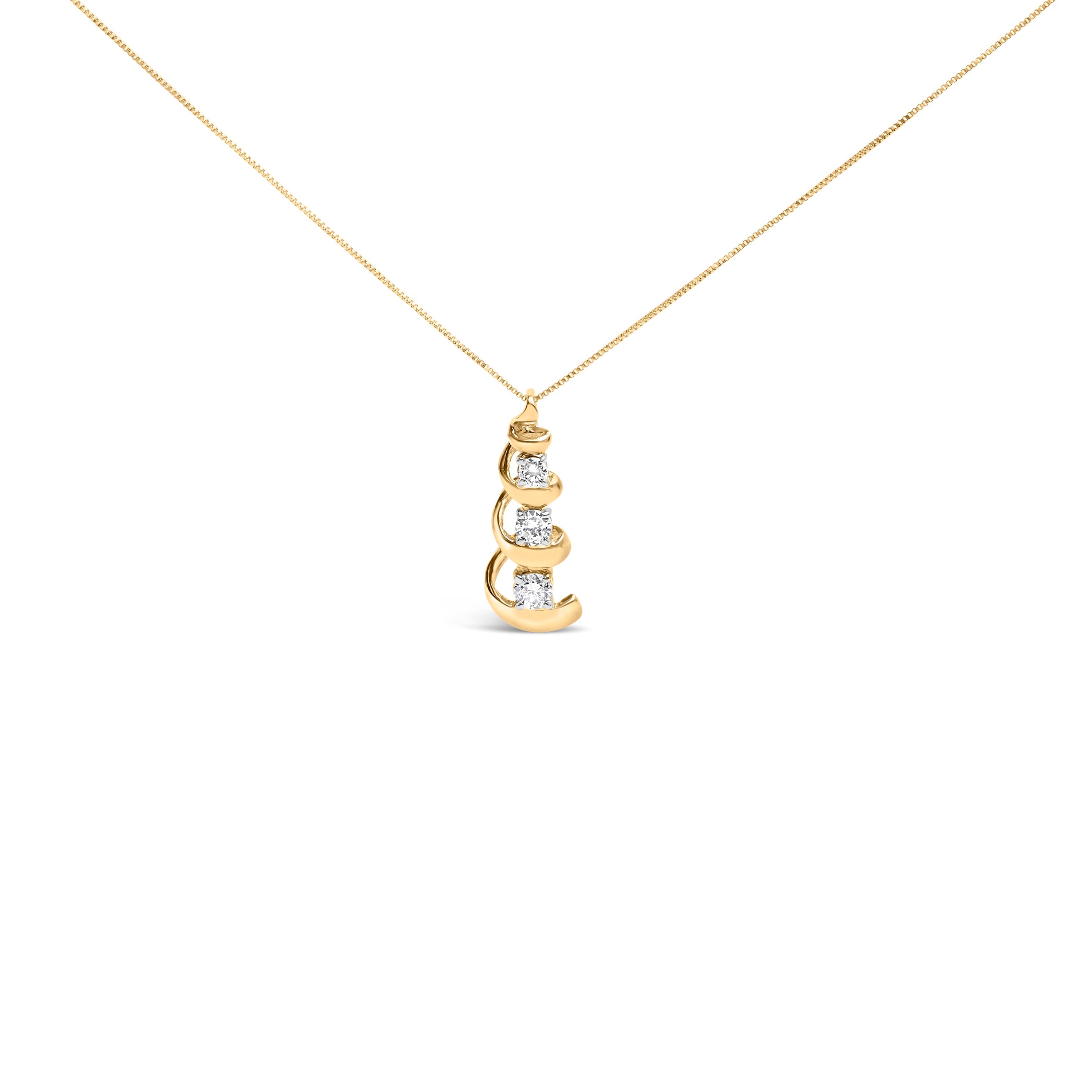 10k Yellow Gold 1/4 Cttw Diamond 3 Stone Swirl and Drop Pendant Necklace DestGlow