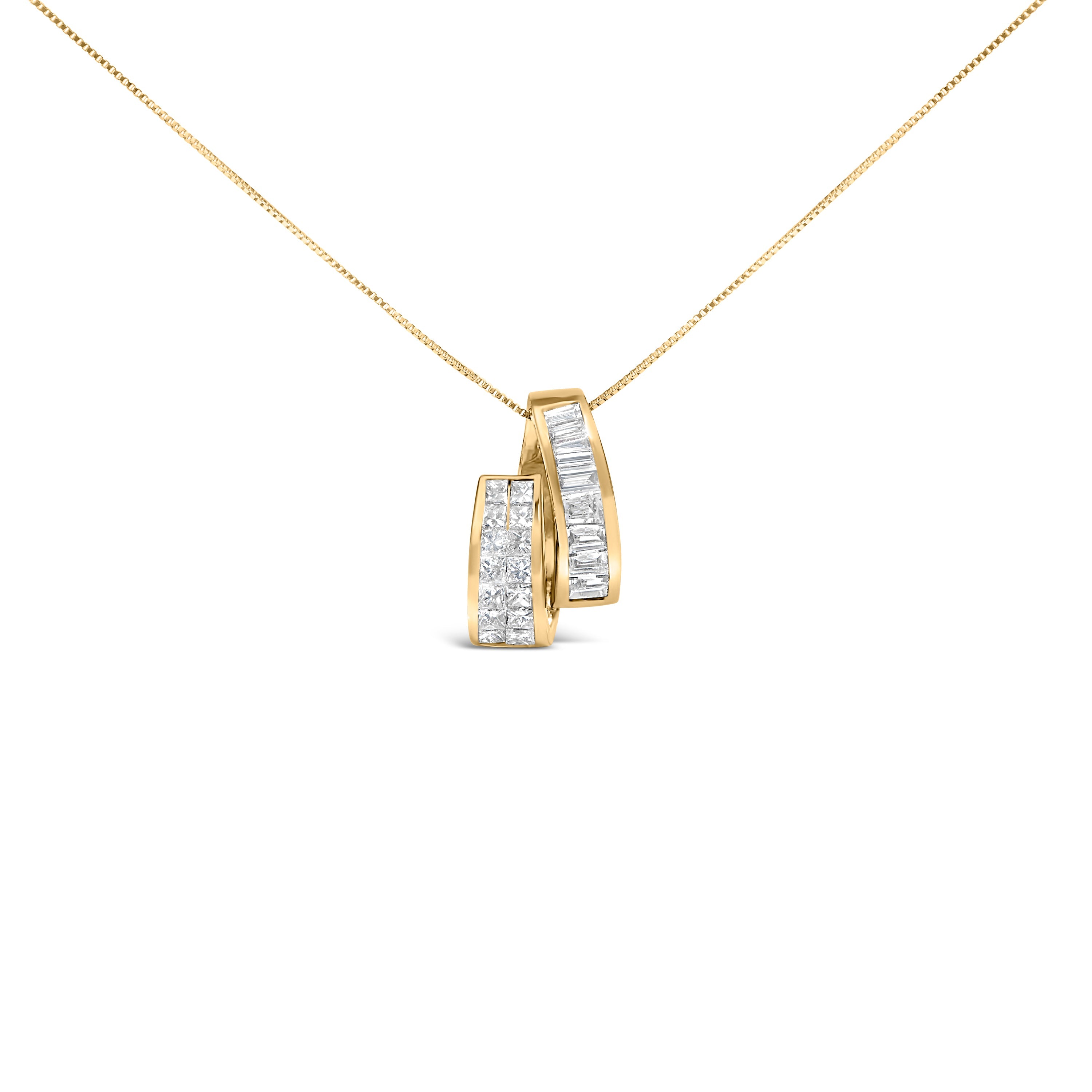 14K Yellow Gold 1 5/8 Cttw Princess and Baguette Diamond Duo Bar Pendant Necklace (G-H Color, VS2-SI1 Clarity) - 18" by Bids.com