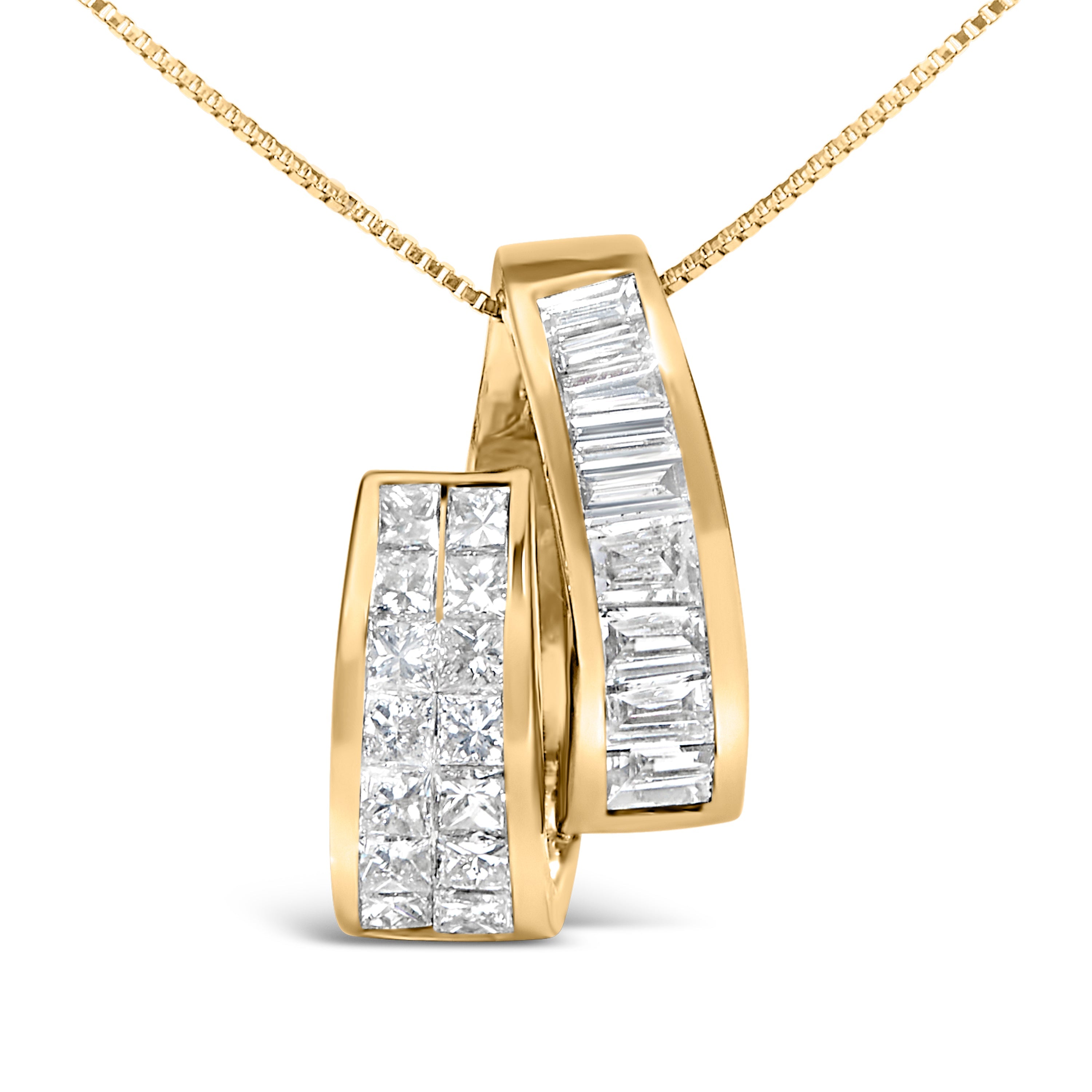 14K Yellow Gold 1 5/8 Cttw Princess and Baguette Diamond Duo Bar Pendant Necklace (G-H Color, VS2-SI1 Clarity) - 18" by Bids.com