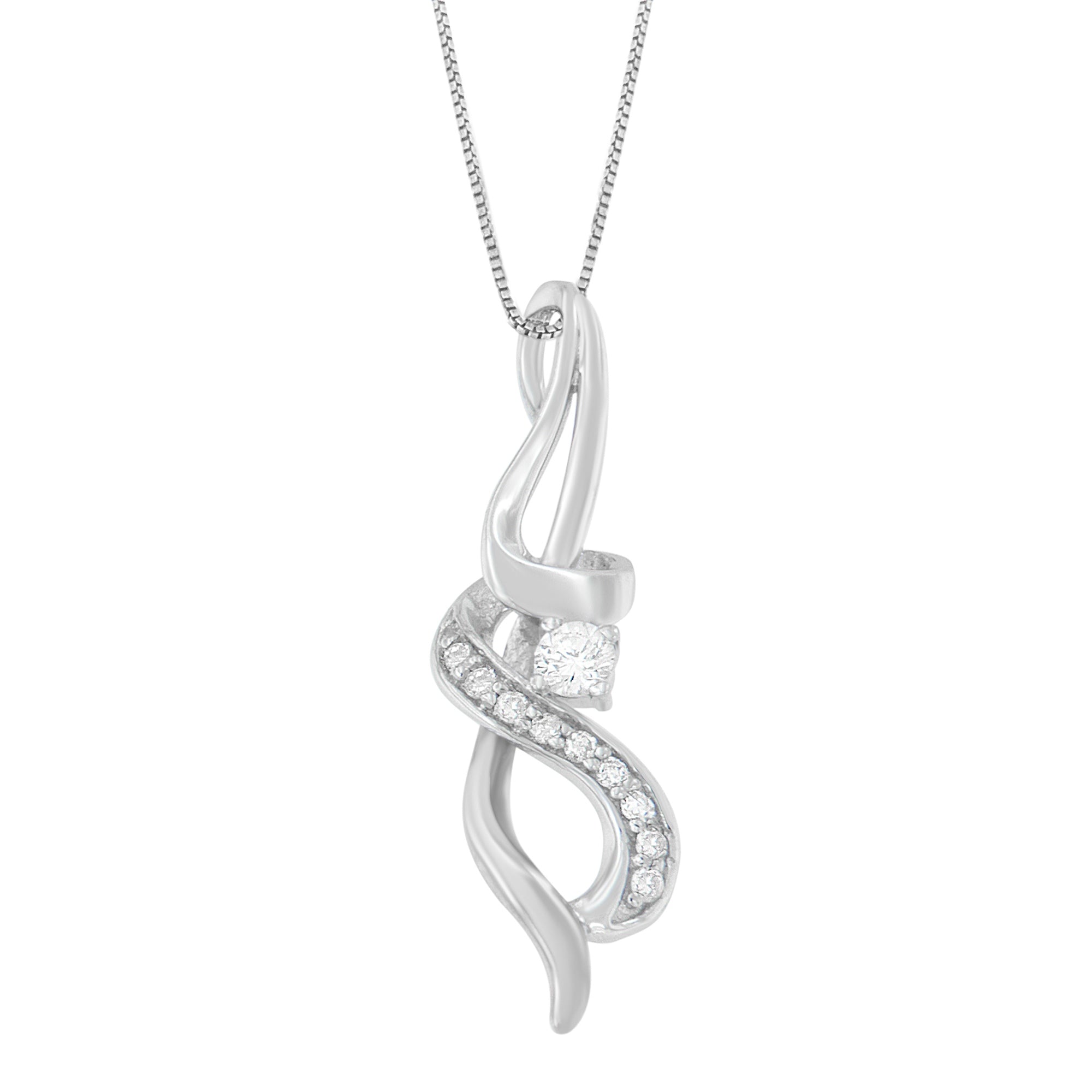 Espira 10K White Gold 1/5 cttw Round Cut Diamond Swirl Pendant Necklace (J-K, I1-I2) by Bids.com