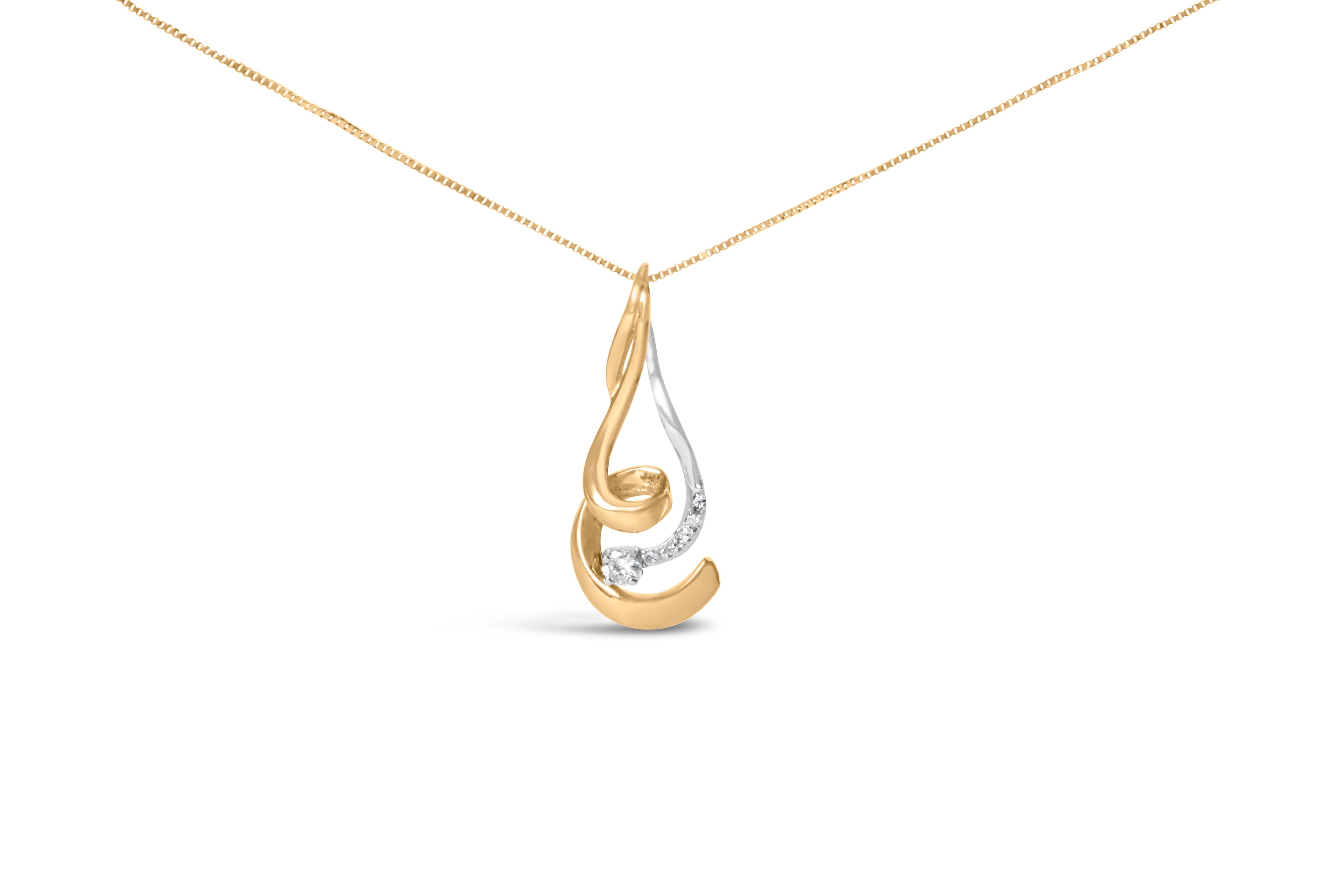 Espira 10K Two-Tone Gold 1/10 cttw Round Cut Diamond Swirl Pendant Necklace (I-J, I2-I3) by Bids.com