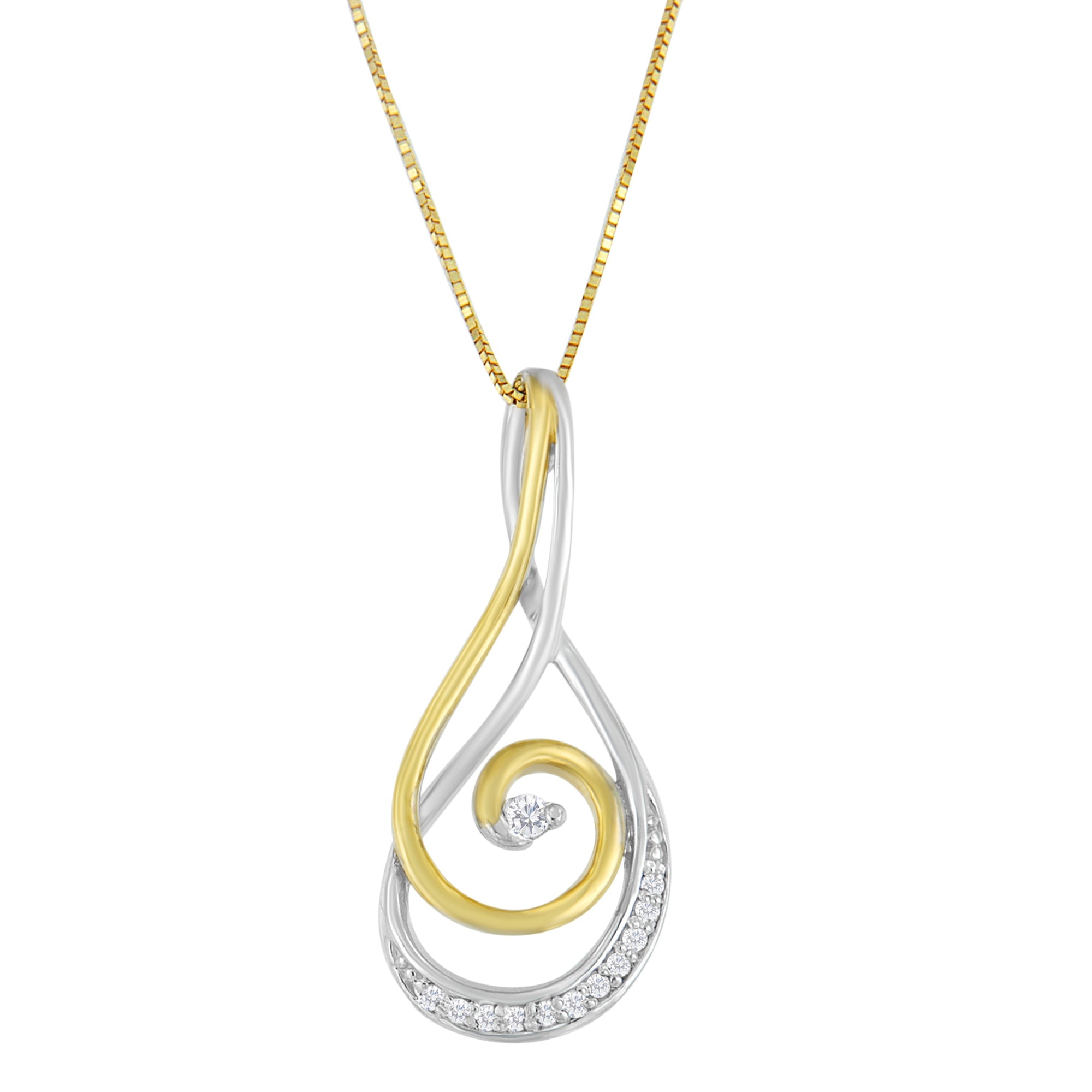 Espira 10K Two-Tone Gold Round Cut Diamond Sparkling Spiral Pendant Necklace (1/6 cttw, J-K Color, I2-I3 Clarity) by Bids.com