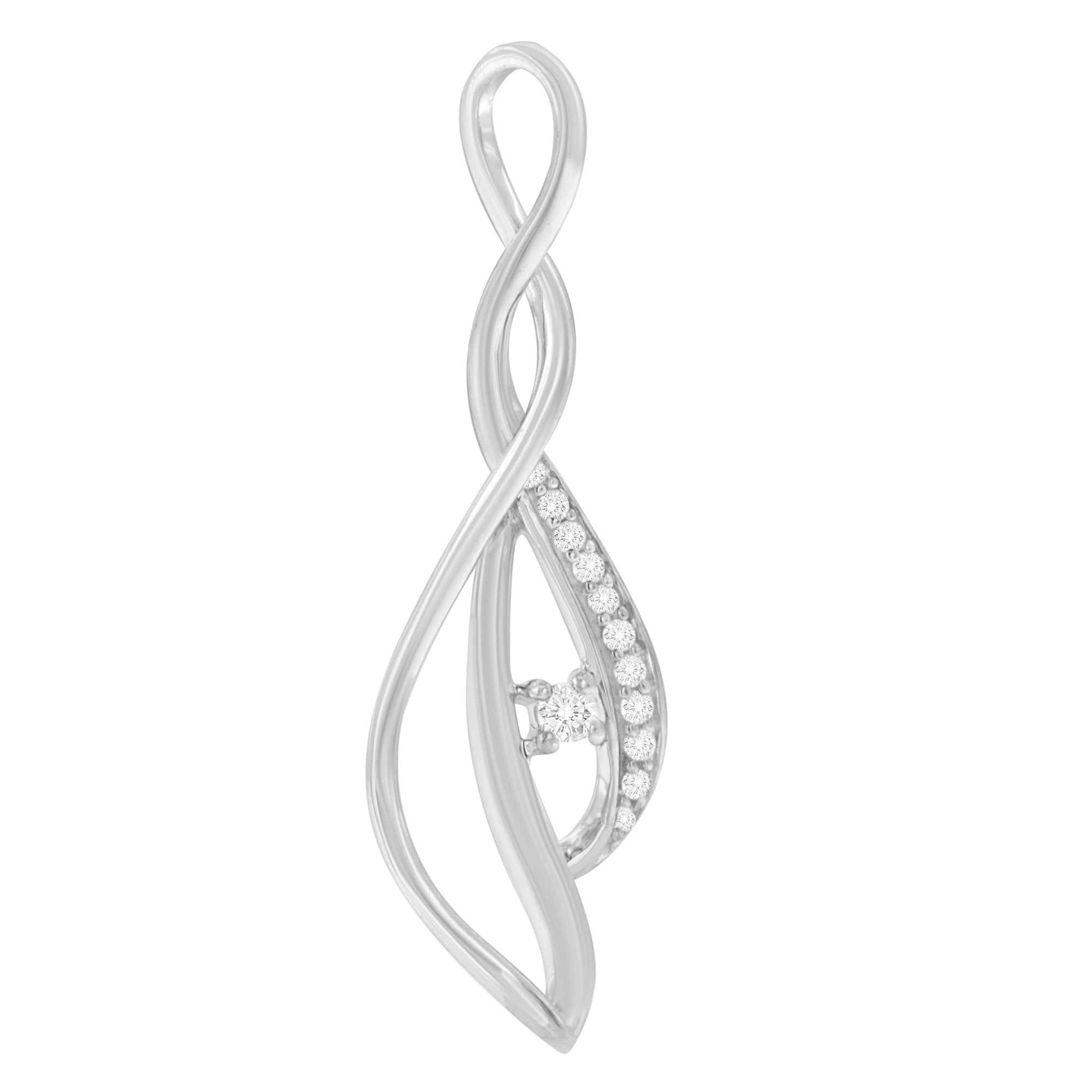 Espira 10K White Gold Round Diamond Accented Open Cascade Twist 18" Pendant Necklace (1/10 Cttw, J-K Color, I1-I2 Clarity) by Bids.com