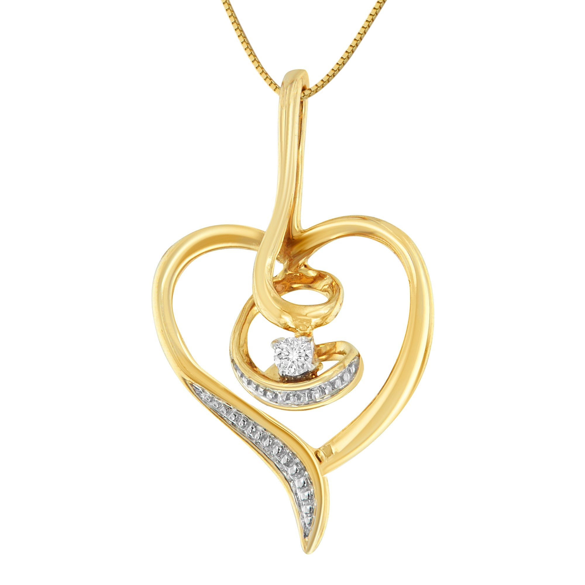 Espira 10K Yellow Gold .03 Cttw Diamond-Accented Round-Cut Diamond Swirl Open Heart 18" Pendant Necklace (I-J Color, I2-I3 Clarity) by Bids.com