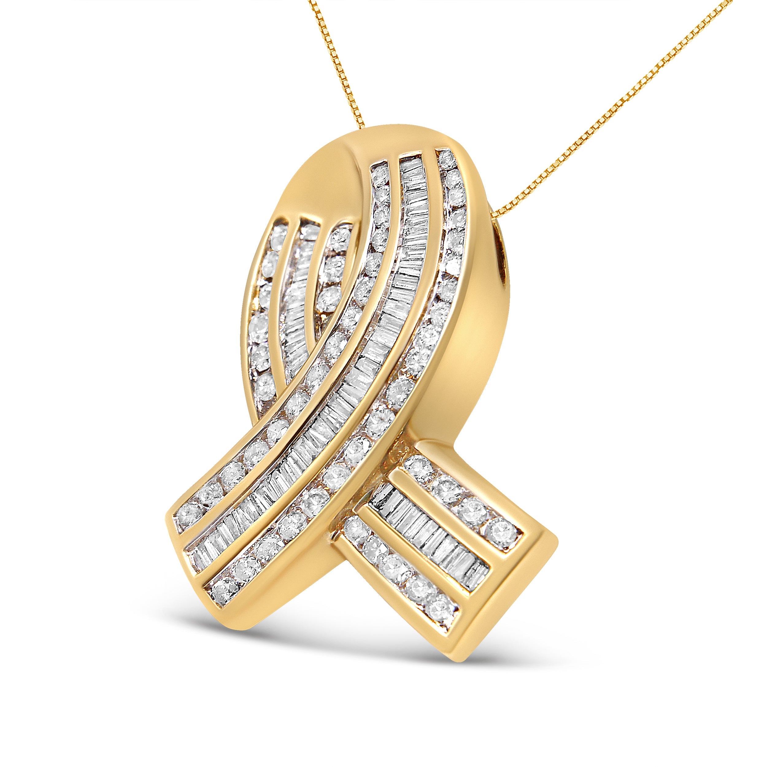 14K Yellow Gold 2 5/8 cttw Channel Set White Diamond Awareness Ribbon Pendant Necklace (G-H Color, VS1-VS2 Clarity) - NO CHAIN by Bids.com
