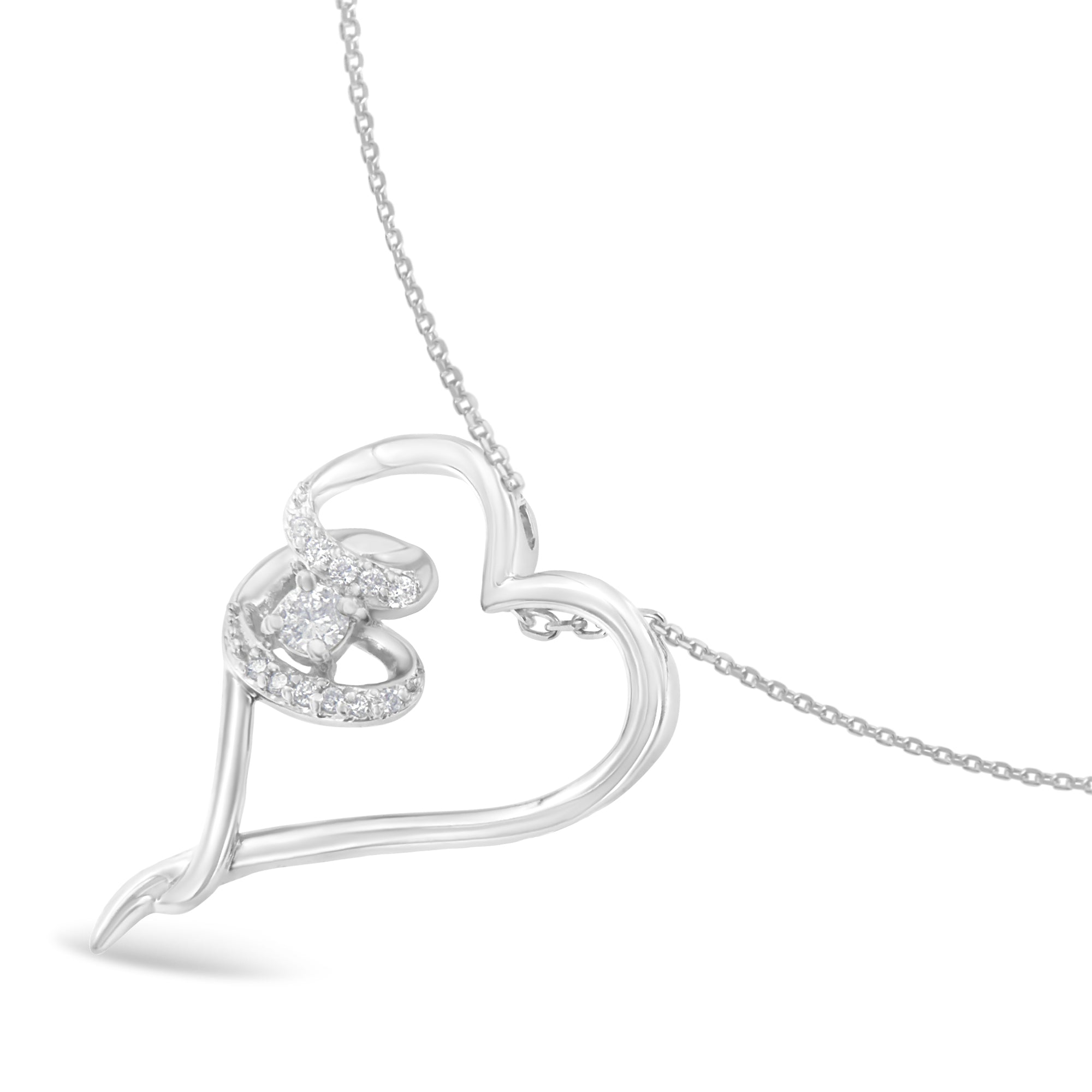 .925 Sterling Silver 1/10 cttw Diamond Heart Pendant Necklace (H-I, I1-I2) by Bids.com