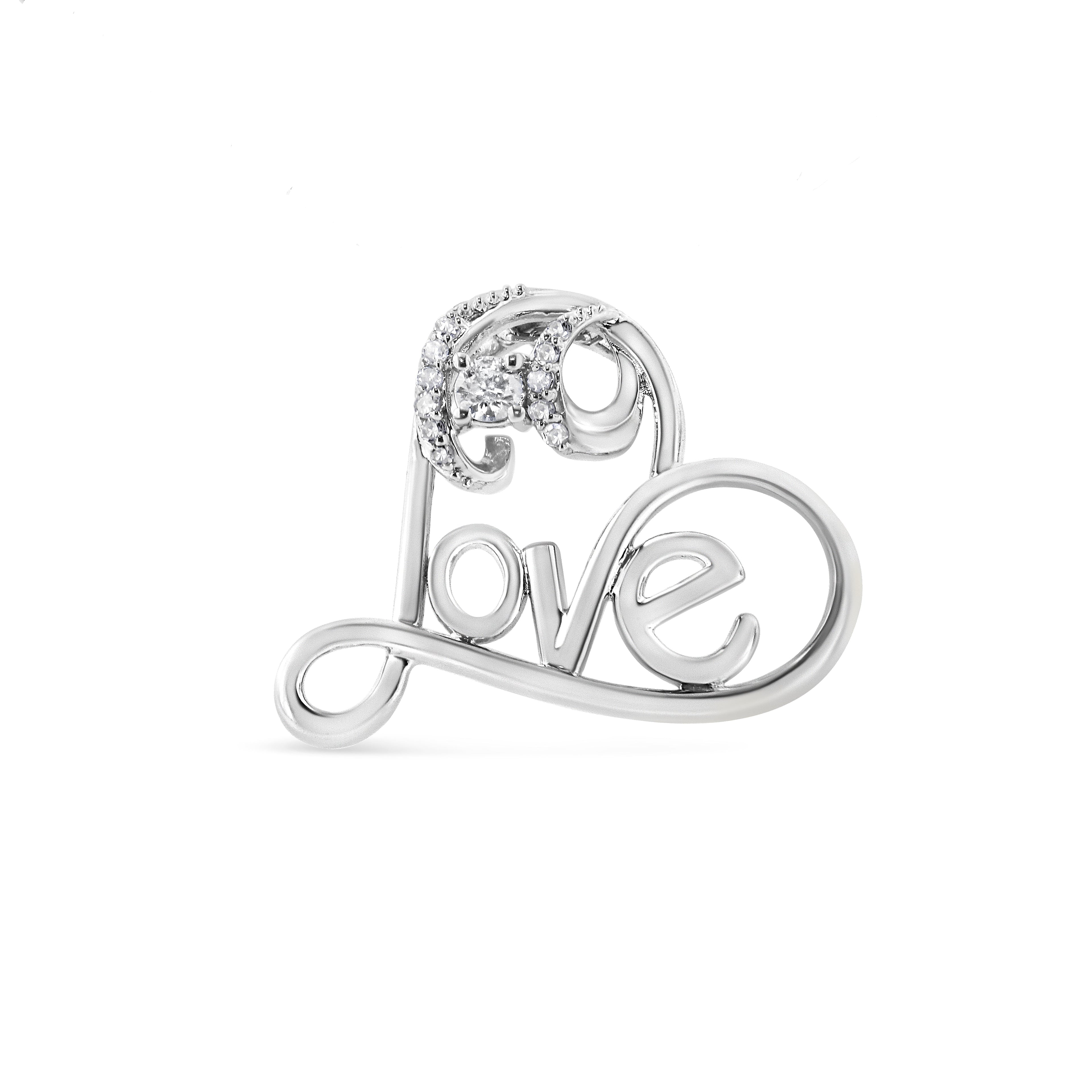 .925 Sterling Silver 1/10 Cttw Round Brilliant-Cut Diamond Accented Open Heart with Love 18" Pendant Necklace (H-I Color, I1-I2 Clarity) by Bids.com
