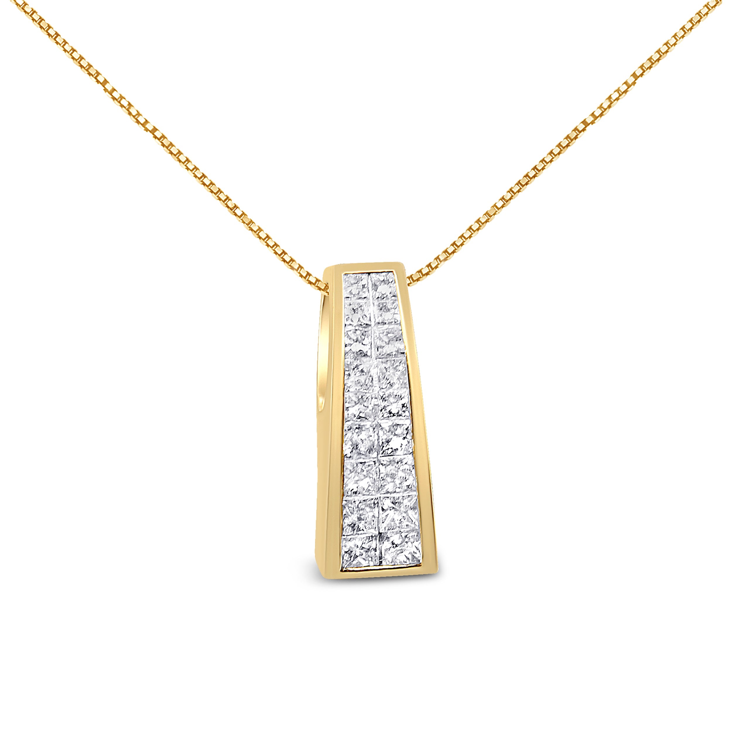 14K Yellow Gold 1 1/2 cttw Princess Cut Diamond Greek Column Pendant Necklace (G-H, VS1-VS2) by Bids.com