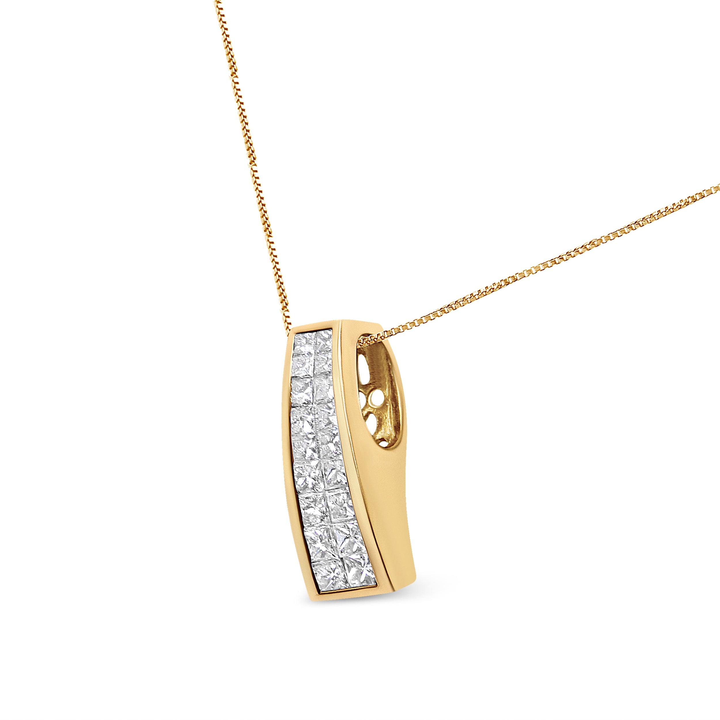 14K Yellow Gold 1 1/2 cttw Princess Cut Diamond Greek Column Pendant Necklace (G-H, VS1-VS2) by Bids.com